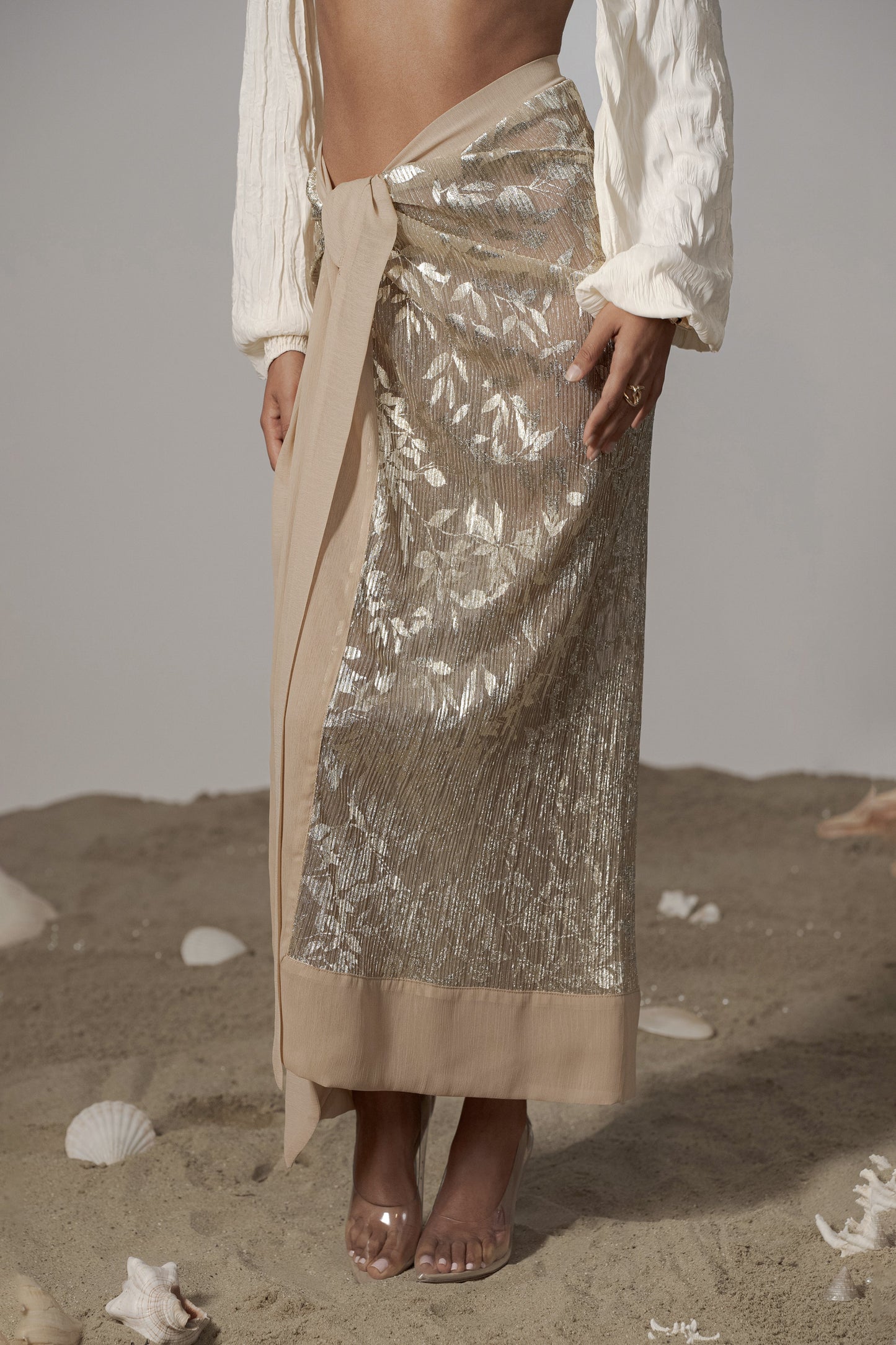 Gold Positano Printed Sarong Skirt JLUXLABEL