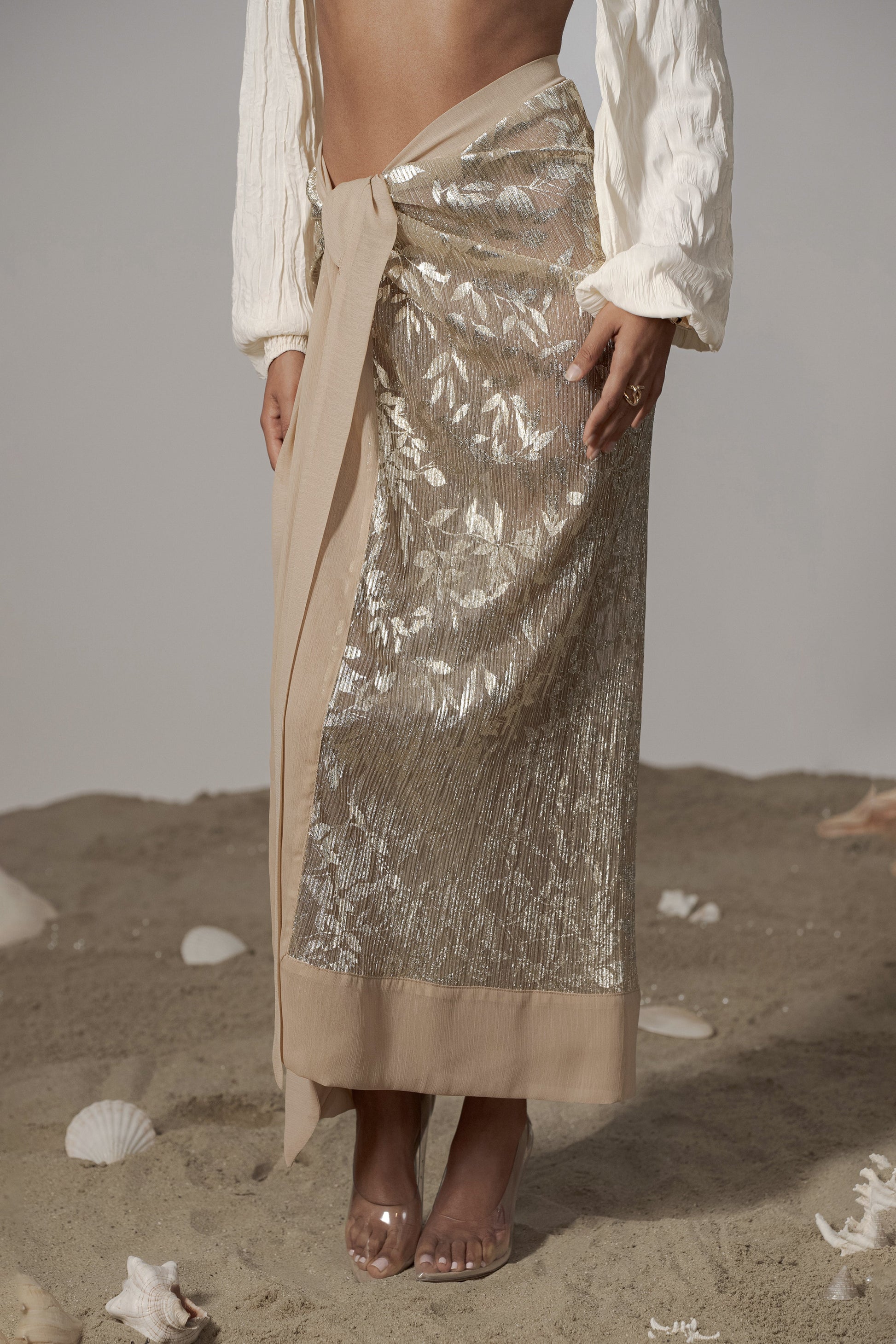 Gold Positano Printed Sarong Skirt JLUXLABEL