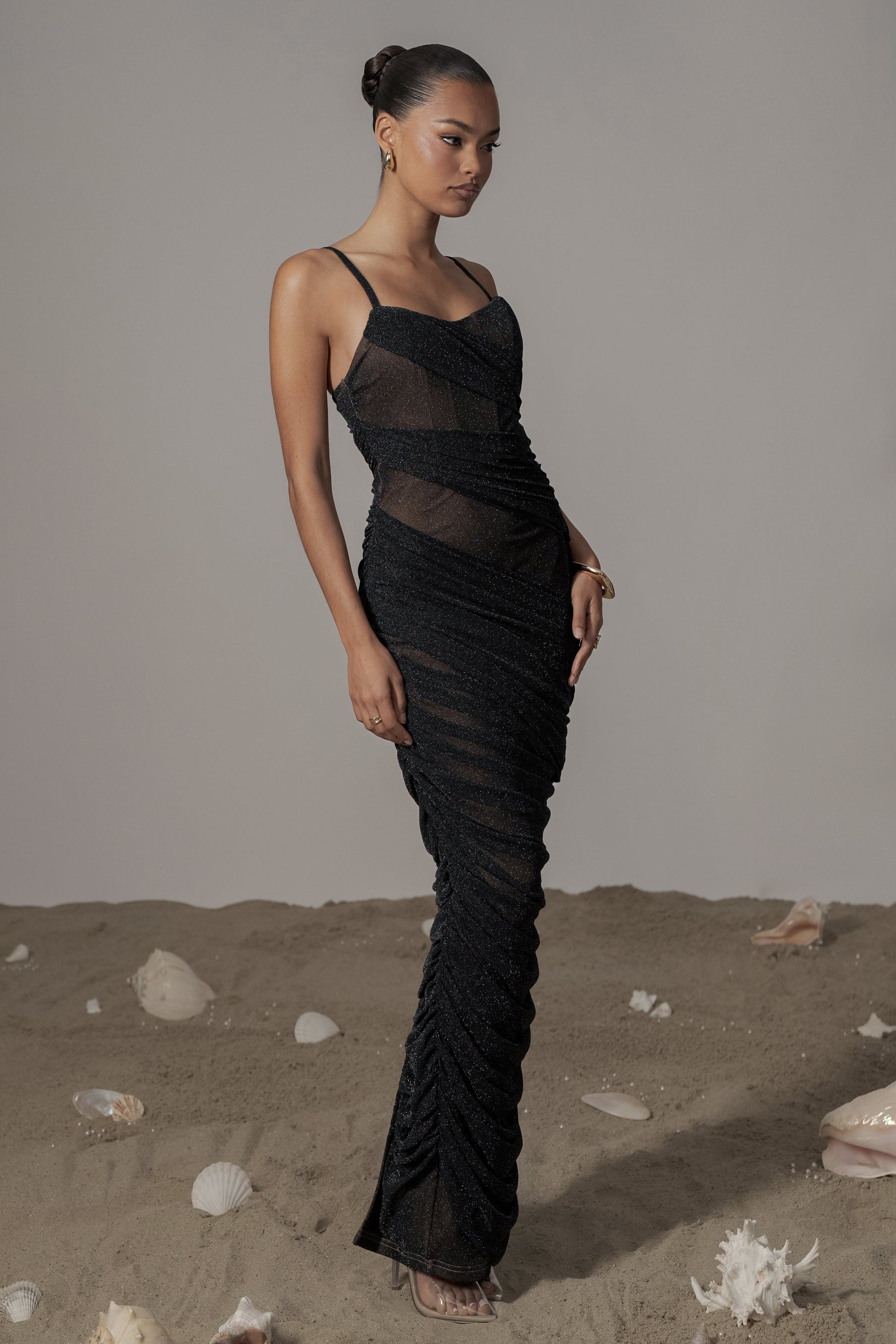 Black Catalina Lurex Knit Maxi Dress JLUXLABEL