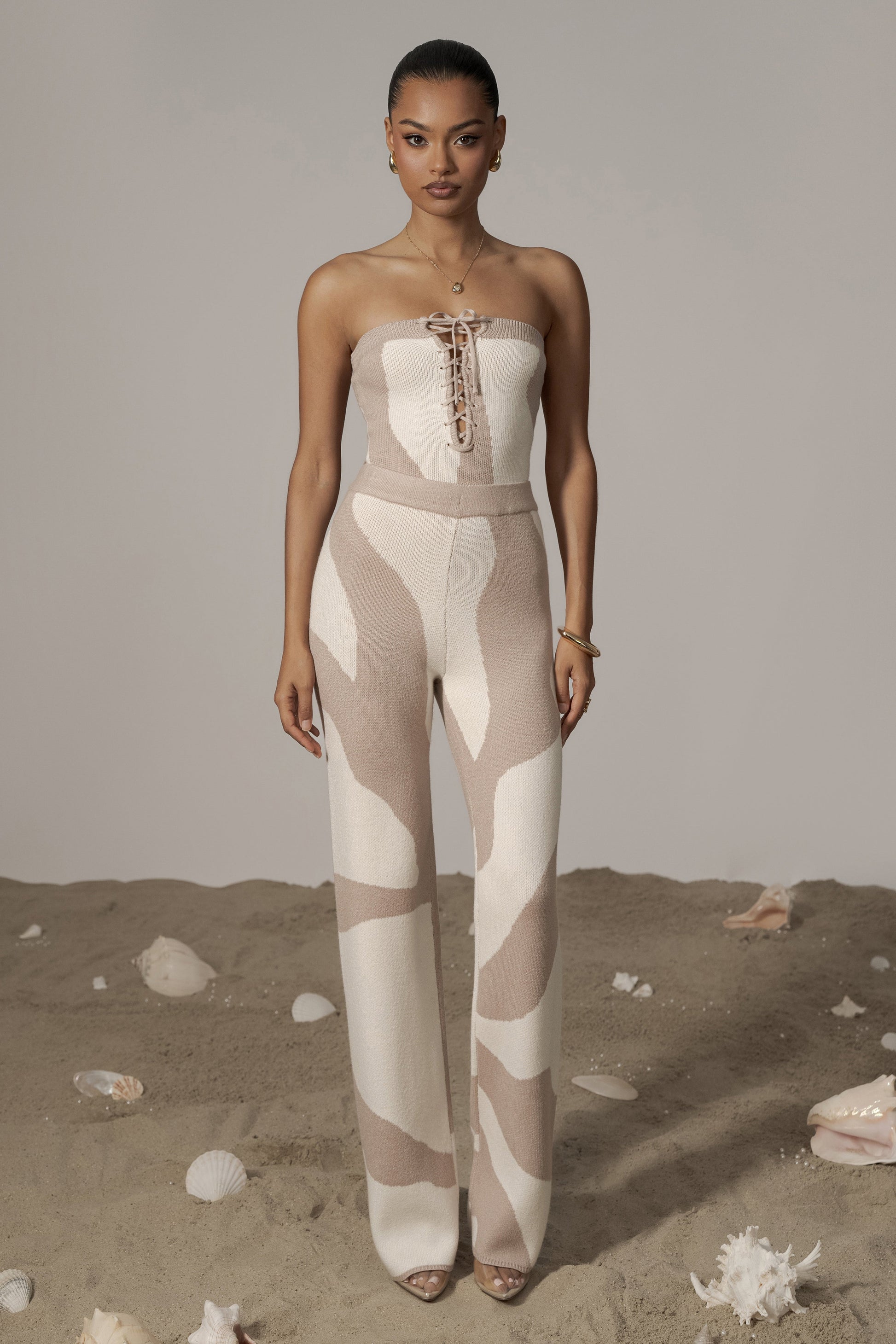 Beige Abstract Seabound Bodysuit JLUXLABEL