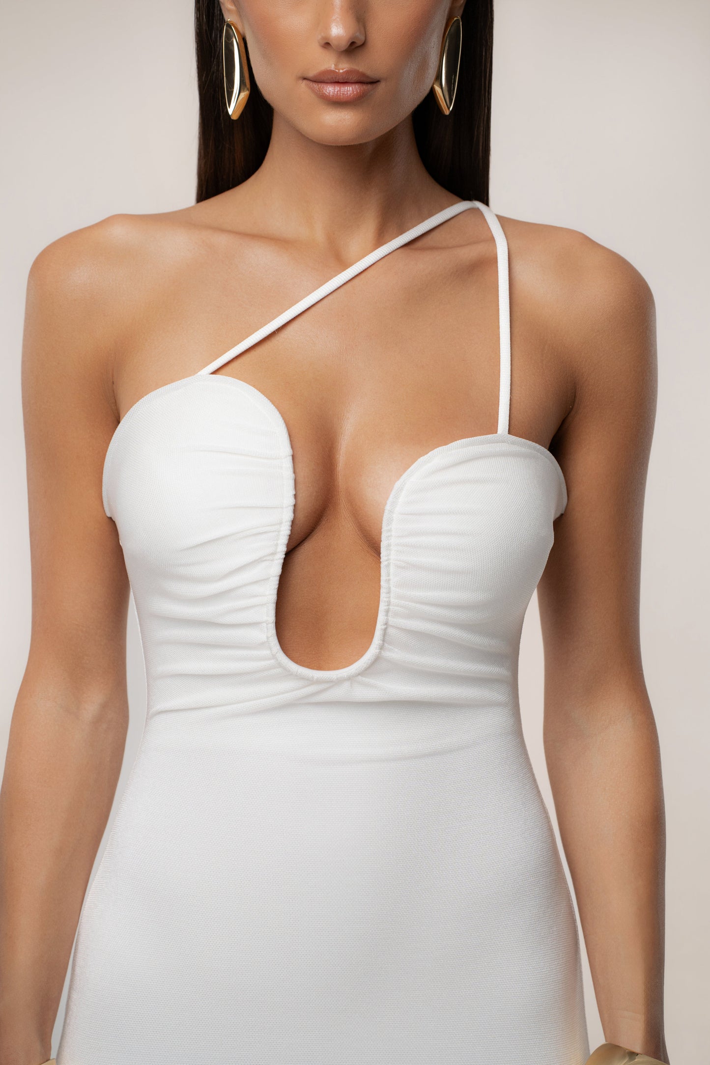 White Eclipse Plunge Neck Dress JLUXLABEL