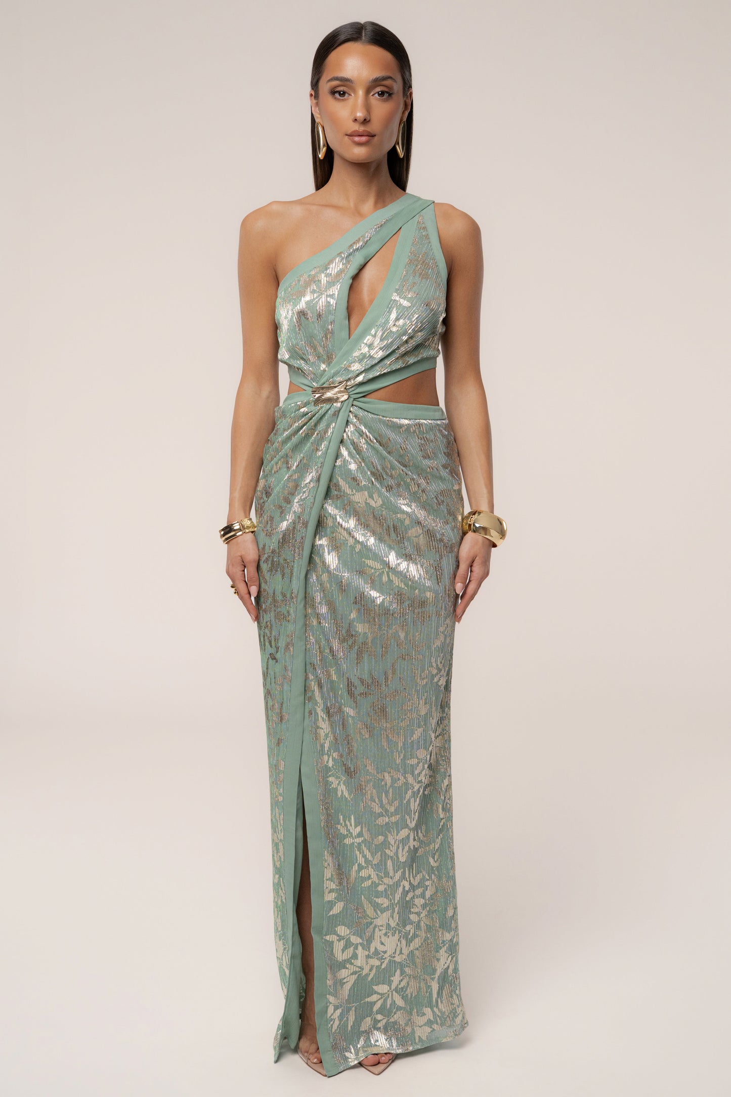 Sage One Shoulder Keyhole Dress JLUXLABEL