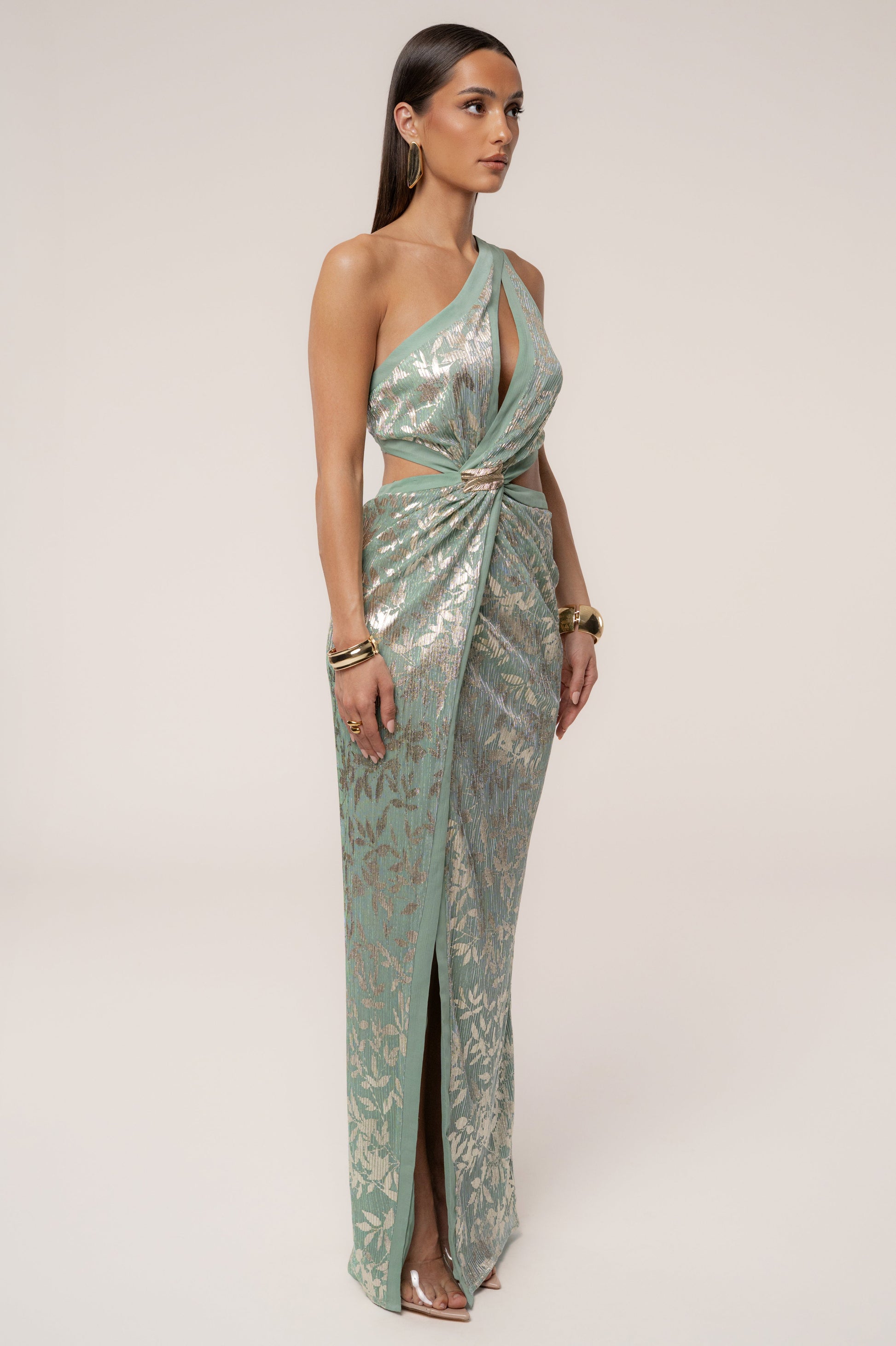 Sage One Shoulder Keyhole Dress JLUXLABEL