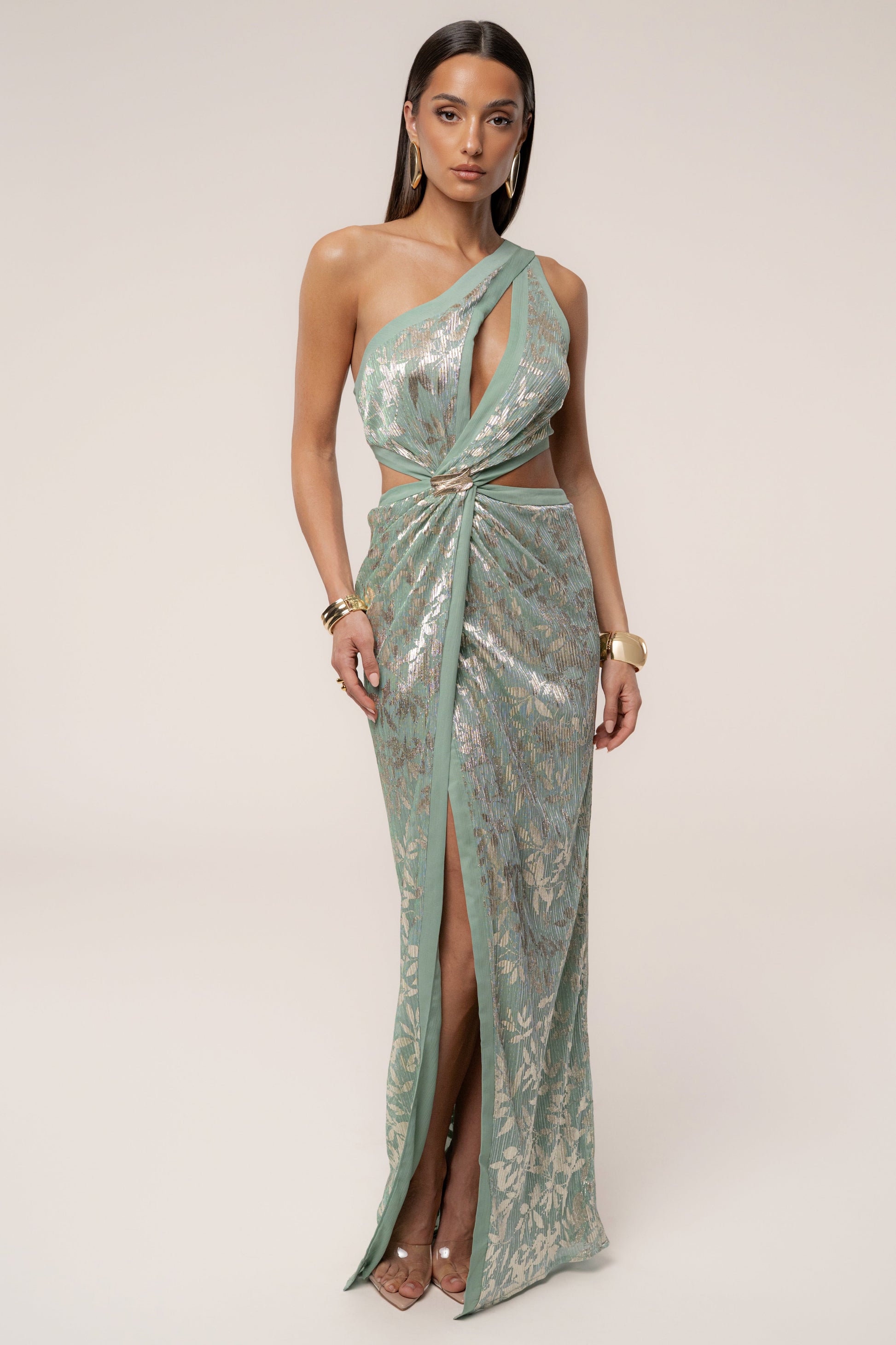 Sage One Shoulder Keyhole Dress JLUXLABEL