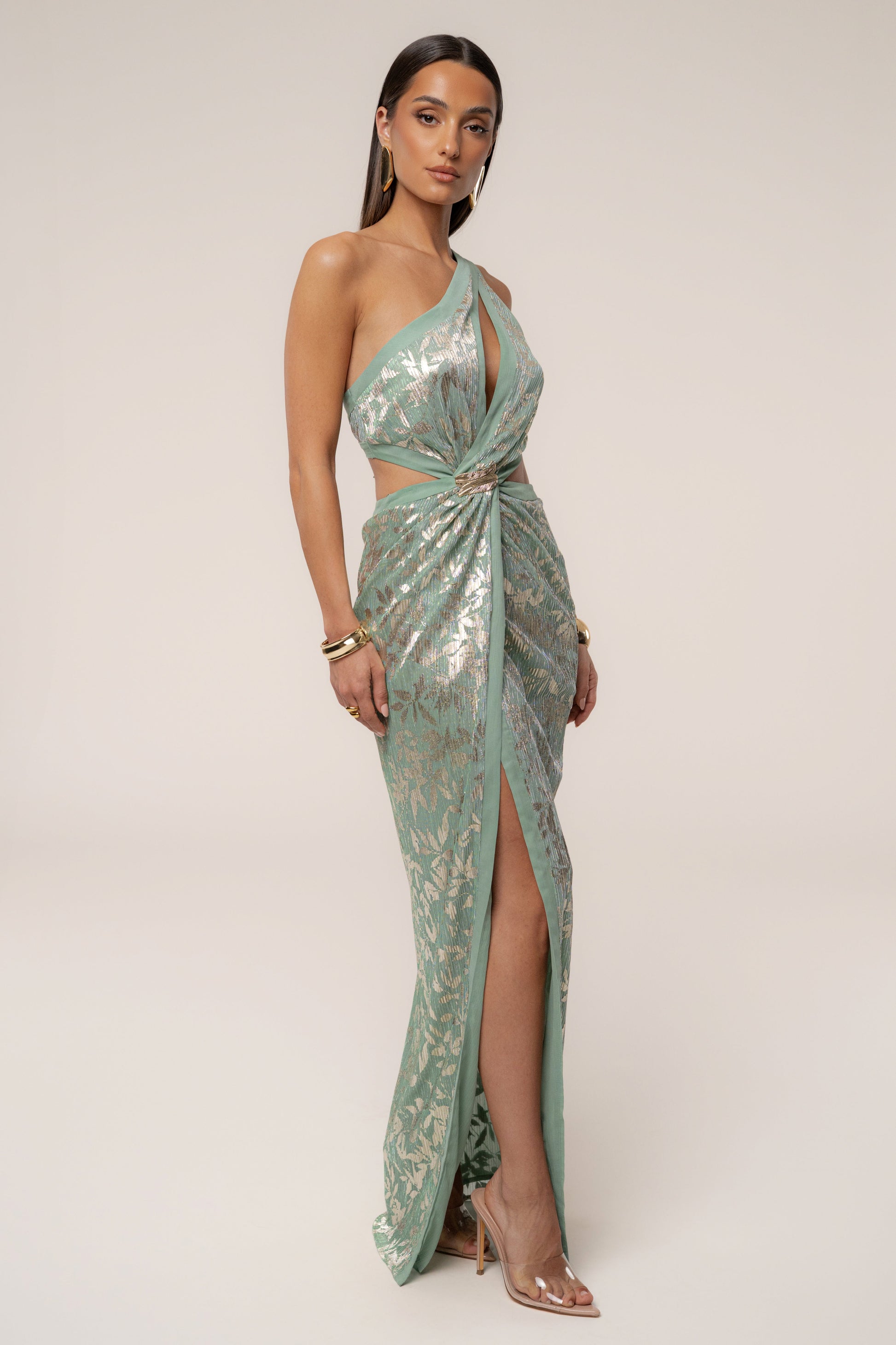Sage One Shoulder Keyhole Dress JLUXLABEL