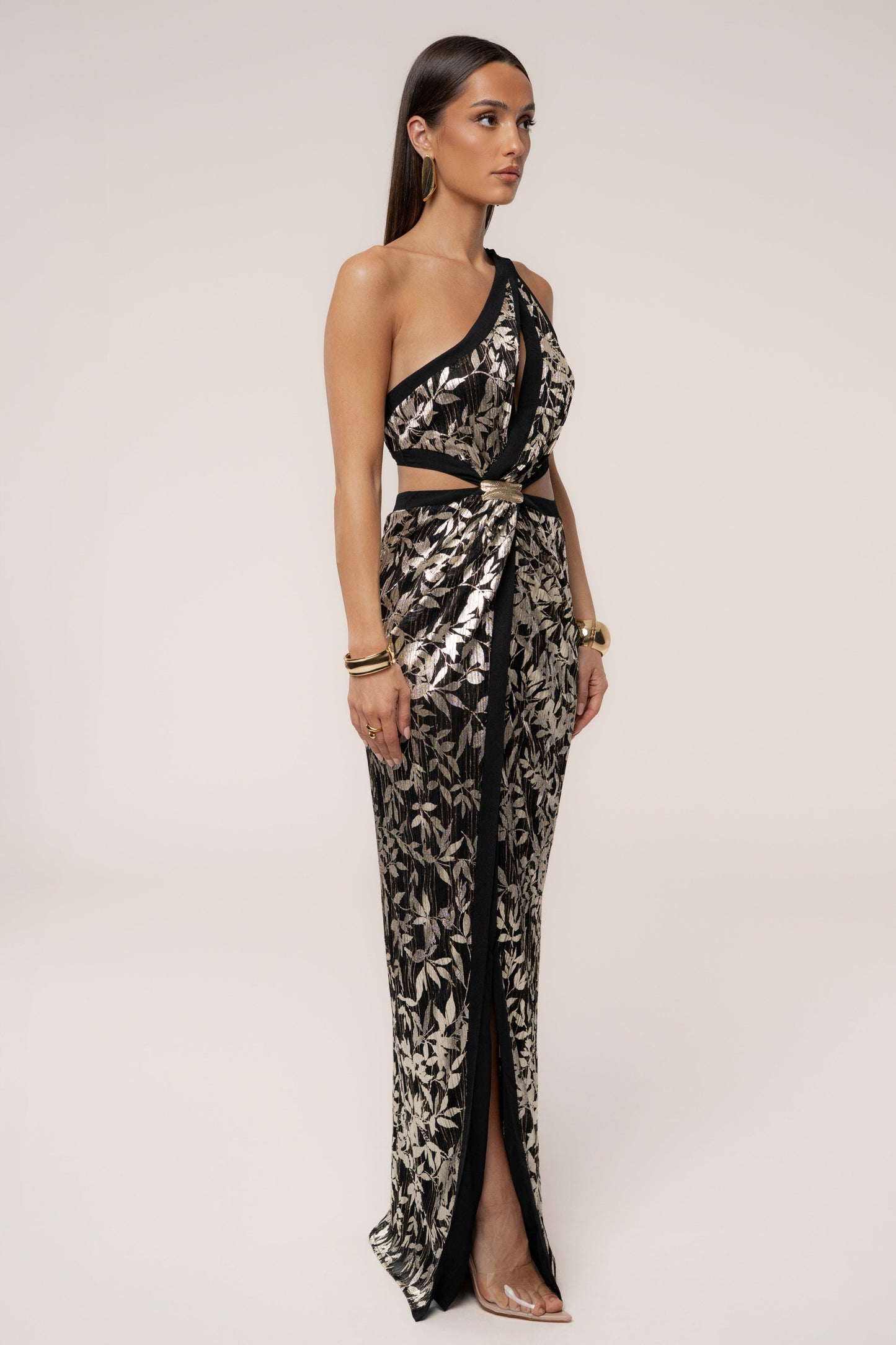 Black One Shoulder Keyhole Dress JLUXLABEL
