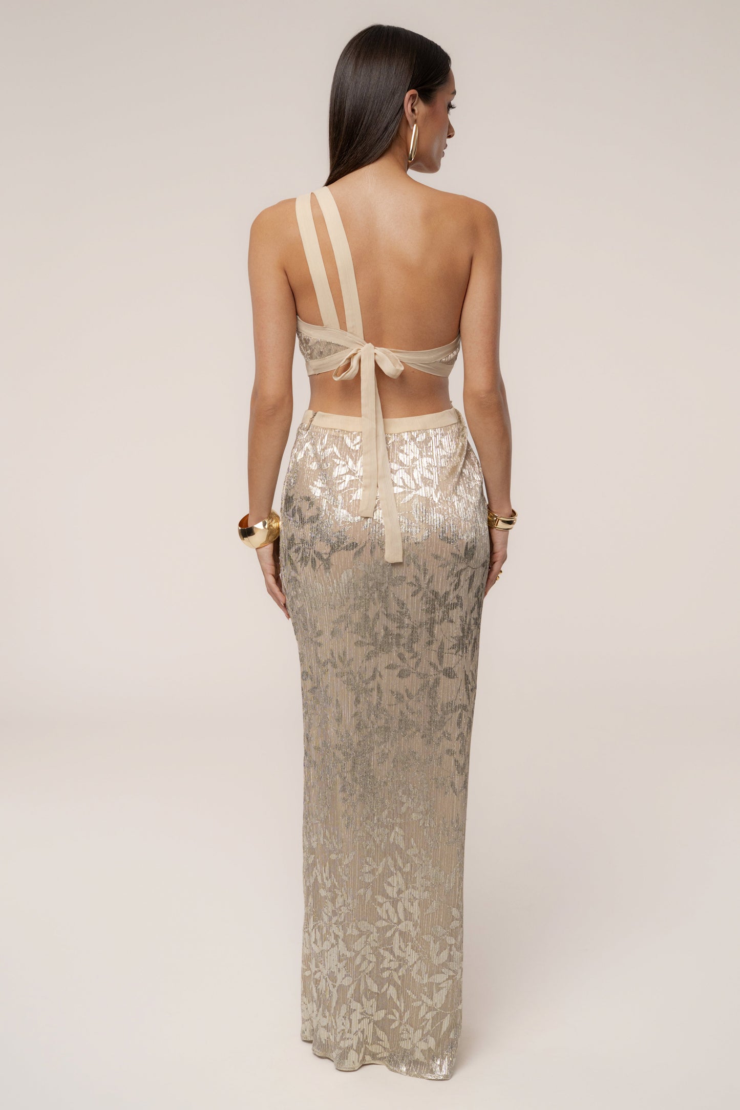 Gold One Shoulder Keyhole Dress JLUXLABEL