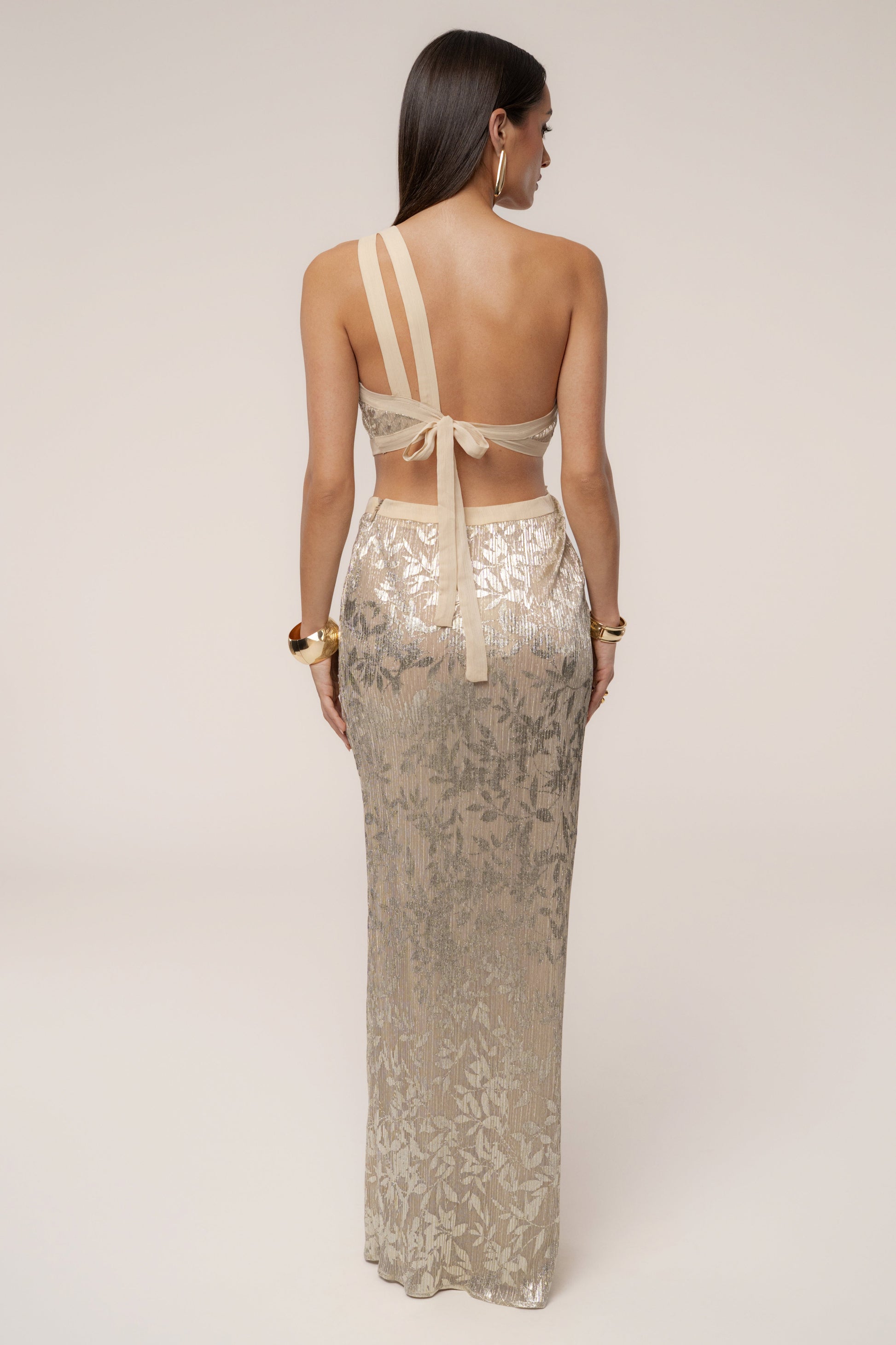 Gold One Shoulder Keyhole Dress JLUXLABEL