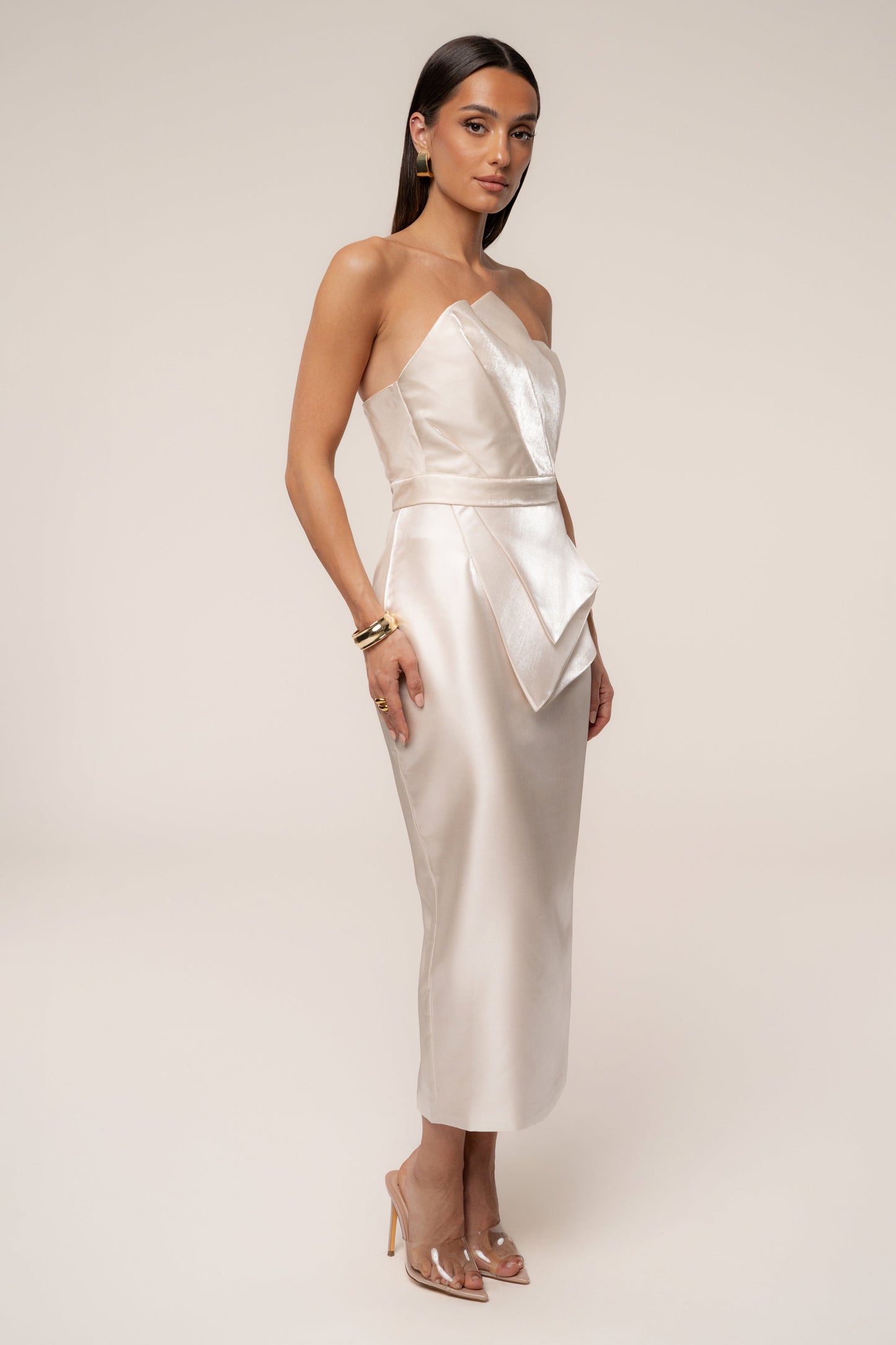 Champagne Reception Pleated Midi Skirt JLUXLABEL