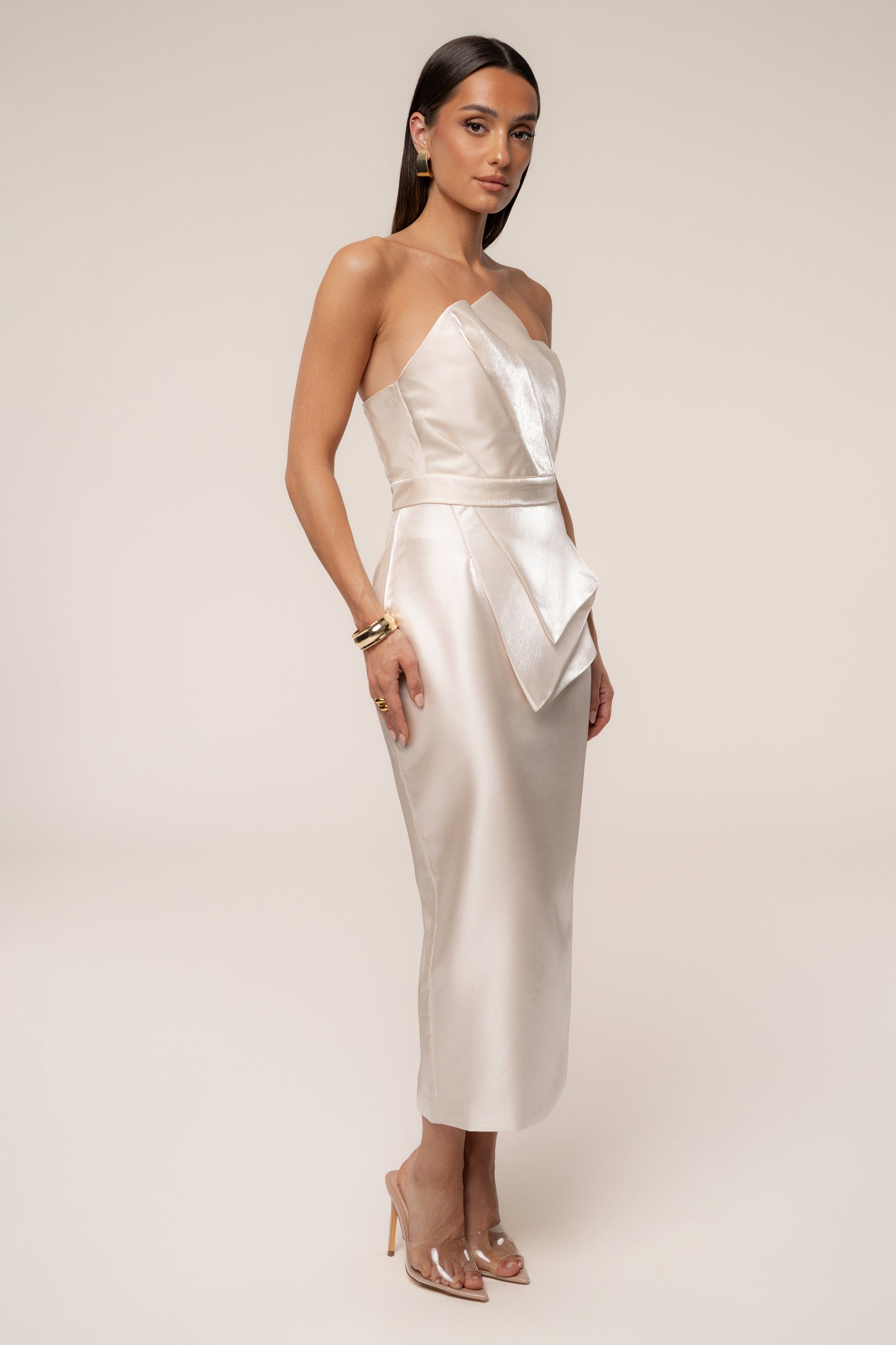 Champagne Reception Pleated Midi Skirt JLUXLABEL