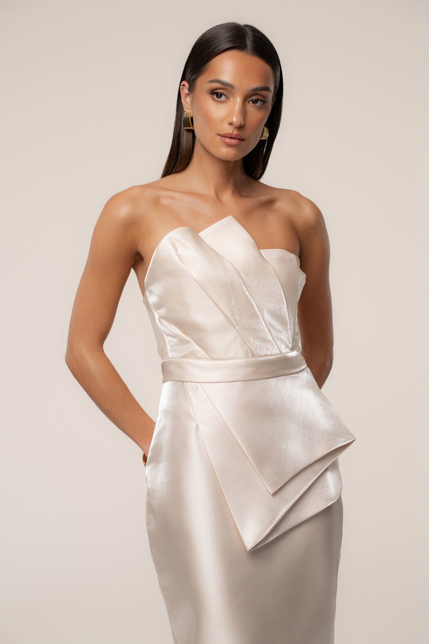 Champagne Gala Pleated Top JLUXLABEL