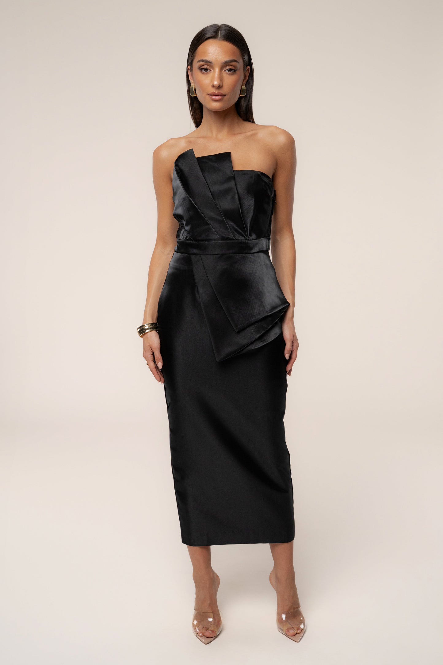 Black Reception Pleated Midi Skirt JLUXLABEL