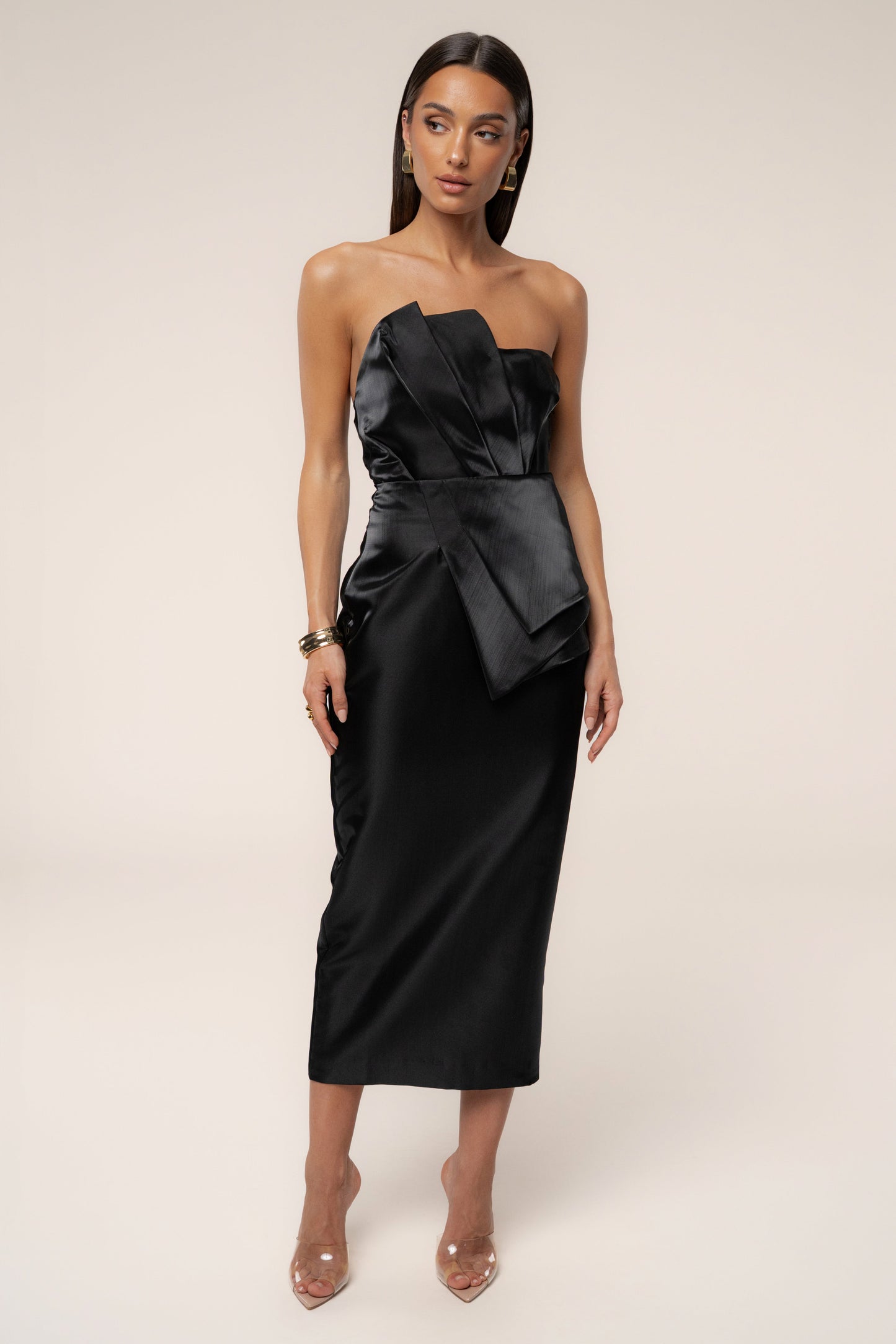 Black Reception Pleated Midi Skirt JLUXLABEL