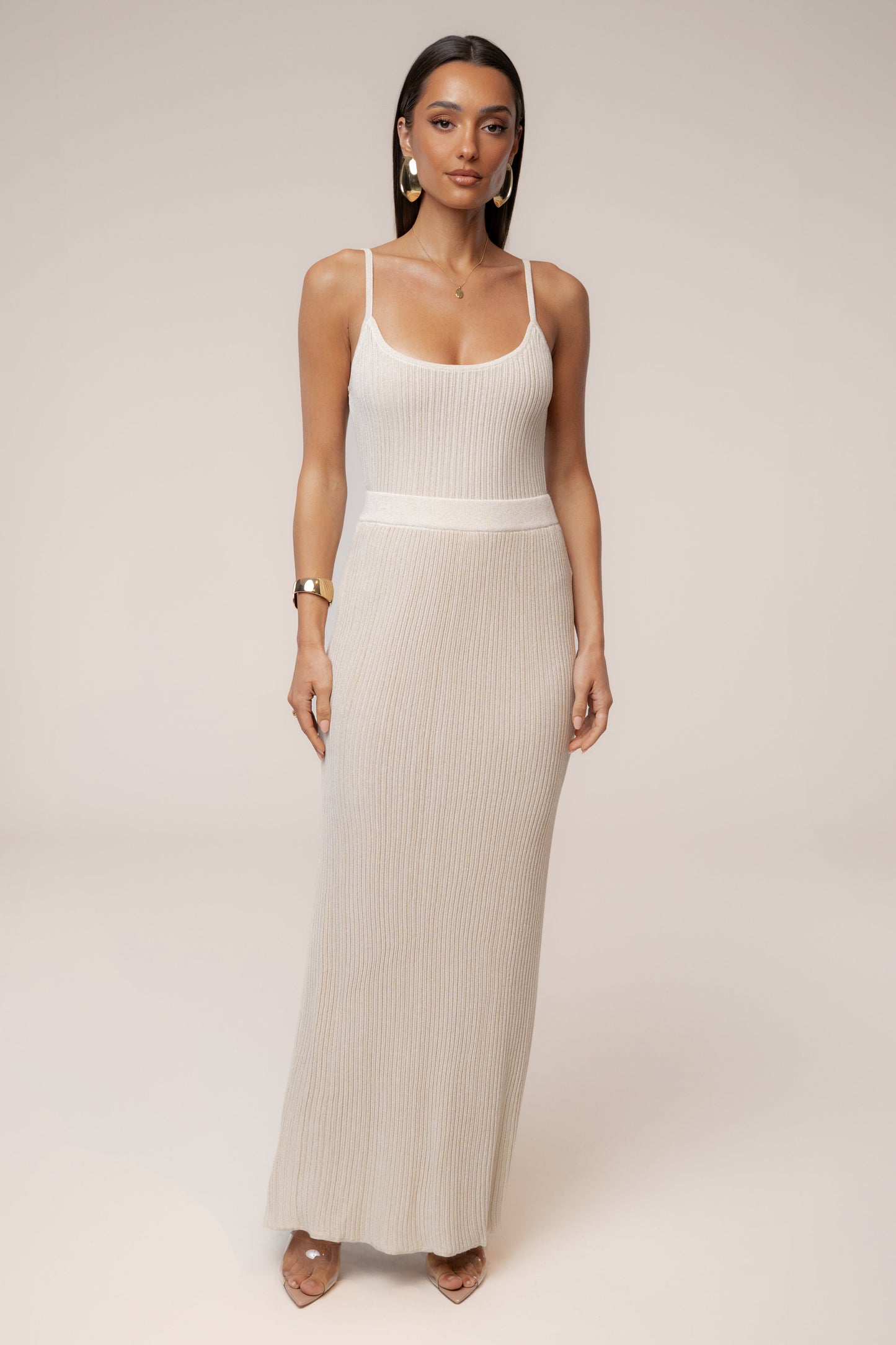 Champagne Serena Ribbed Skirt Set JLUXLABEL