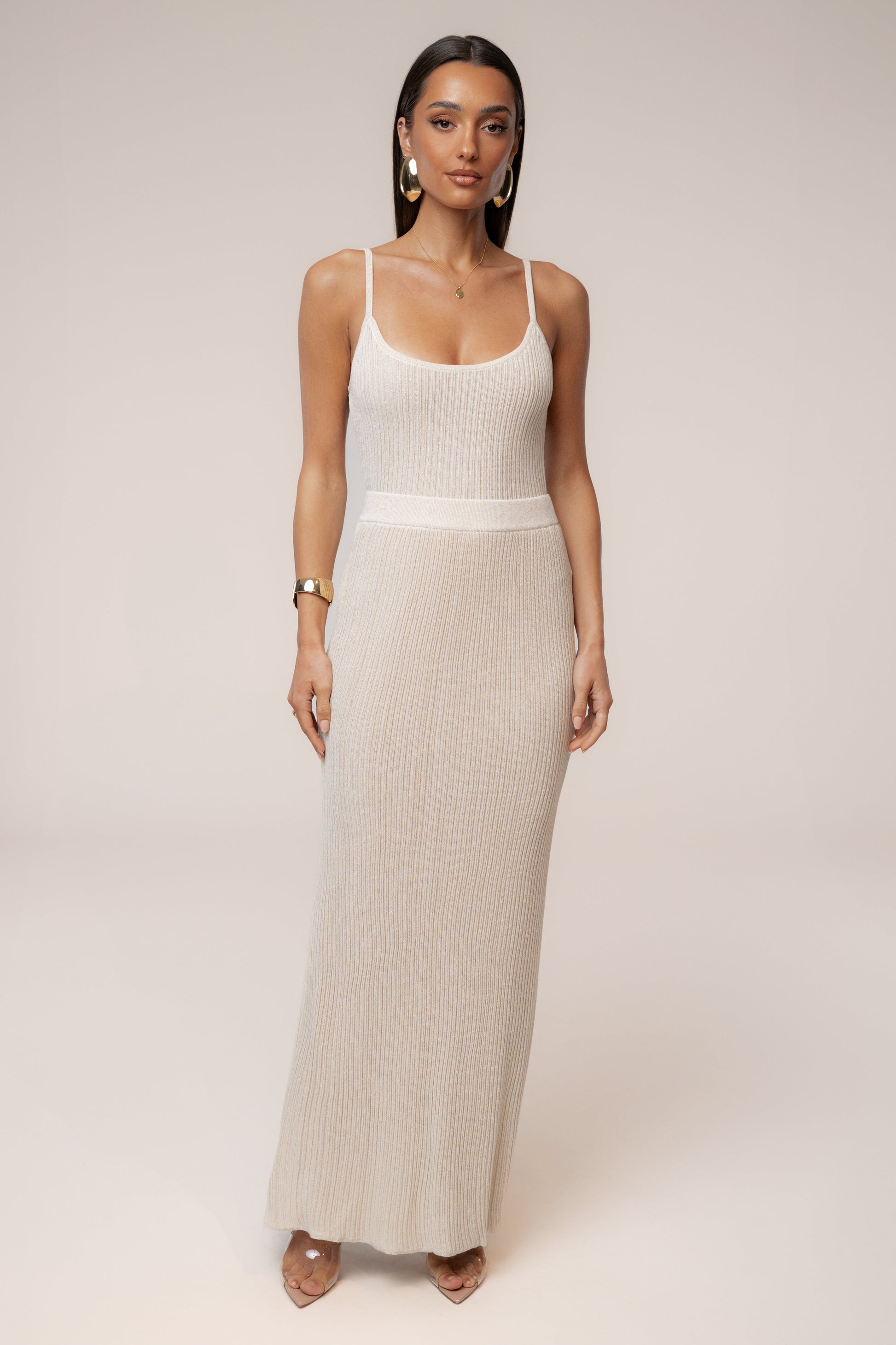 Champagne Serena Ribbed Skirt Set JLUXLABEL
