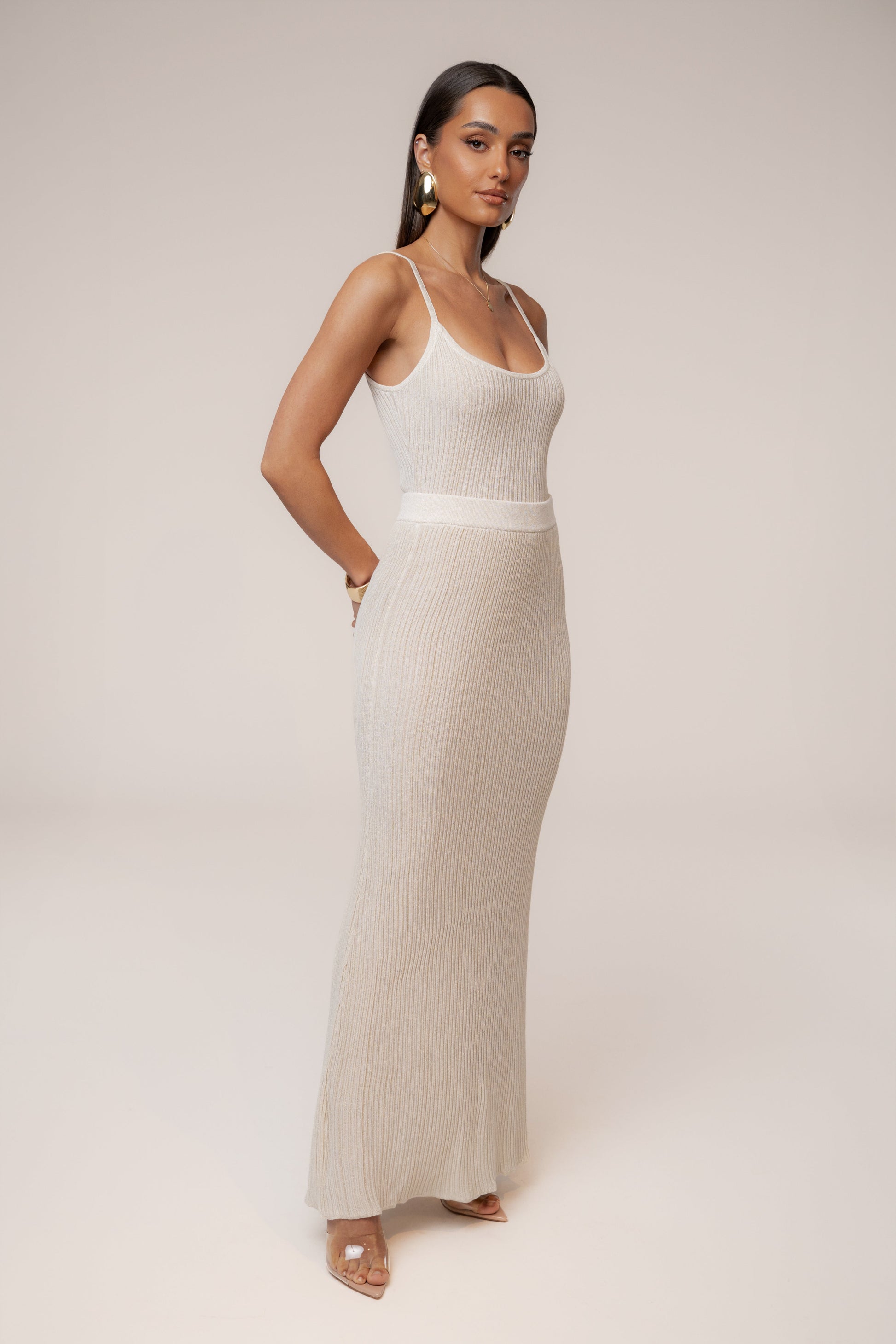 Champagne Serena Ribbed Skirt Set JLUXLABEL