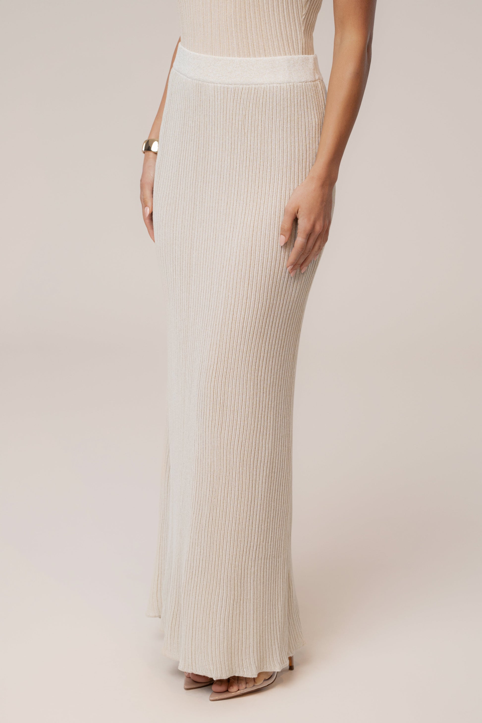Champagne Serena Ribbed Skirt Set JLUXLABEL