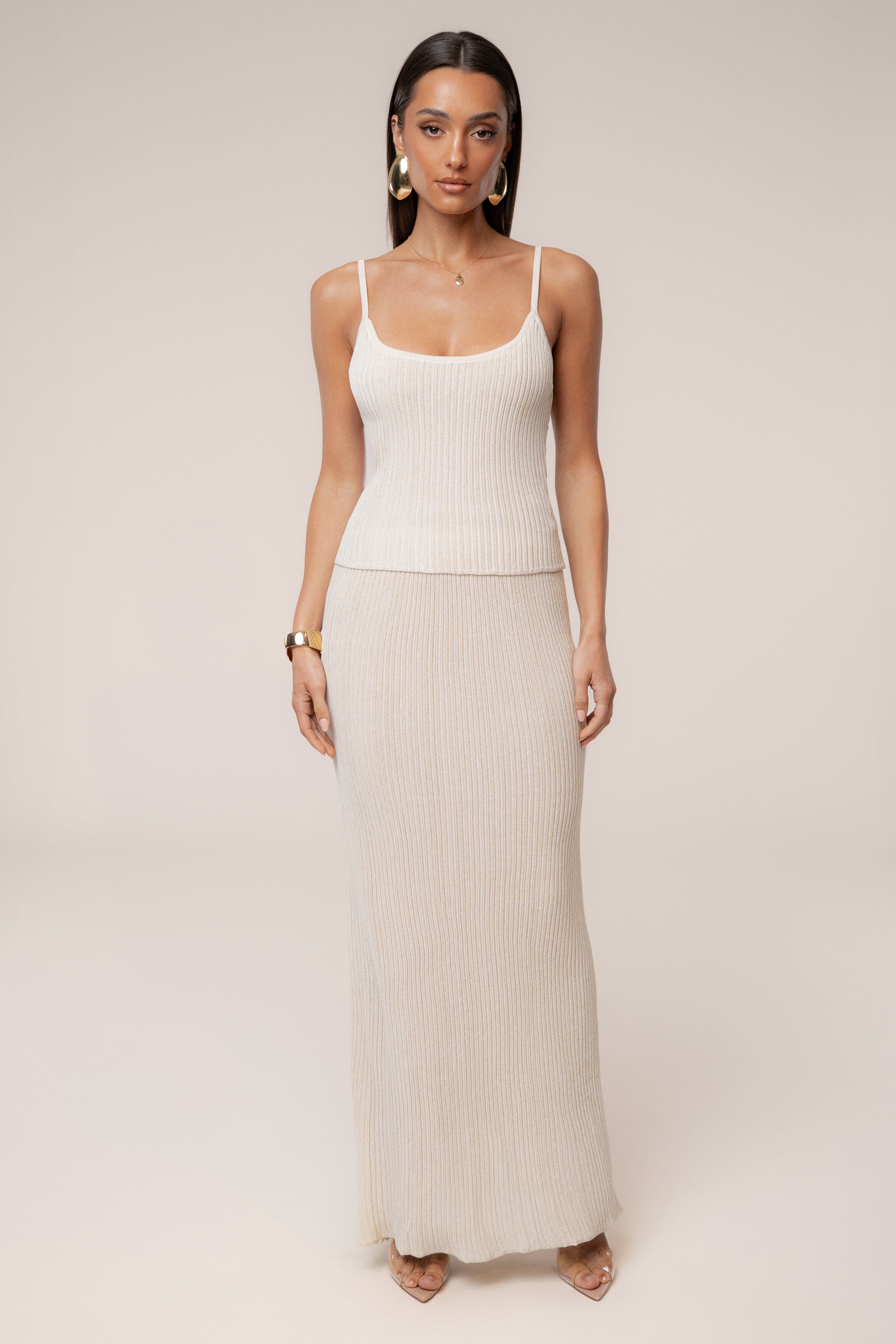Champagne Serena Ribbed Skirt Set JLUXLABEL