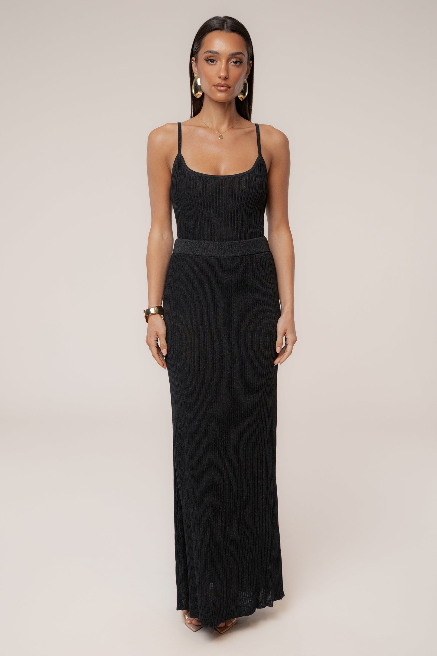 Black Serena Ribbed Skirt Set JLUXLABEL