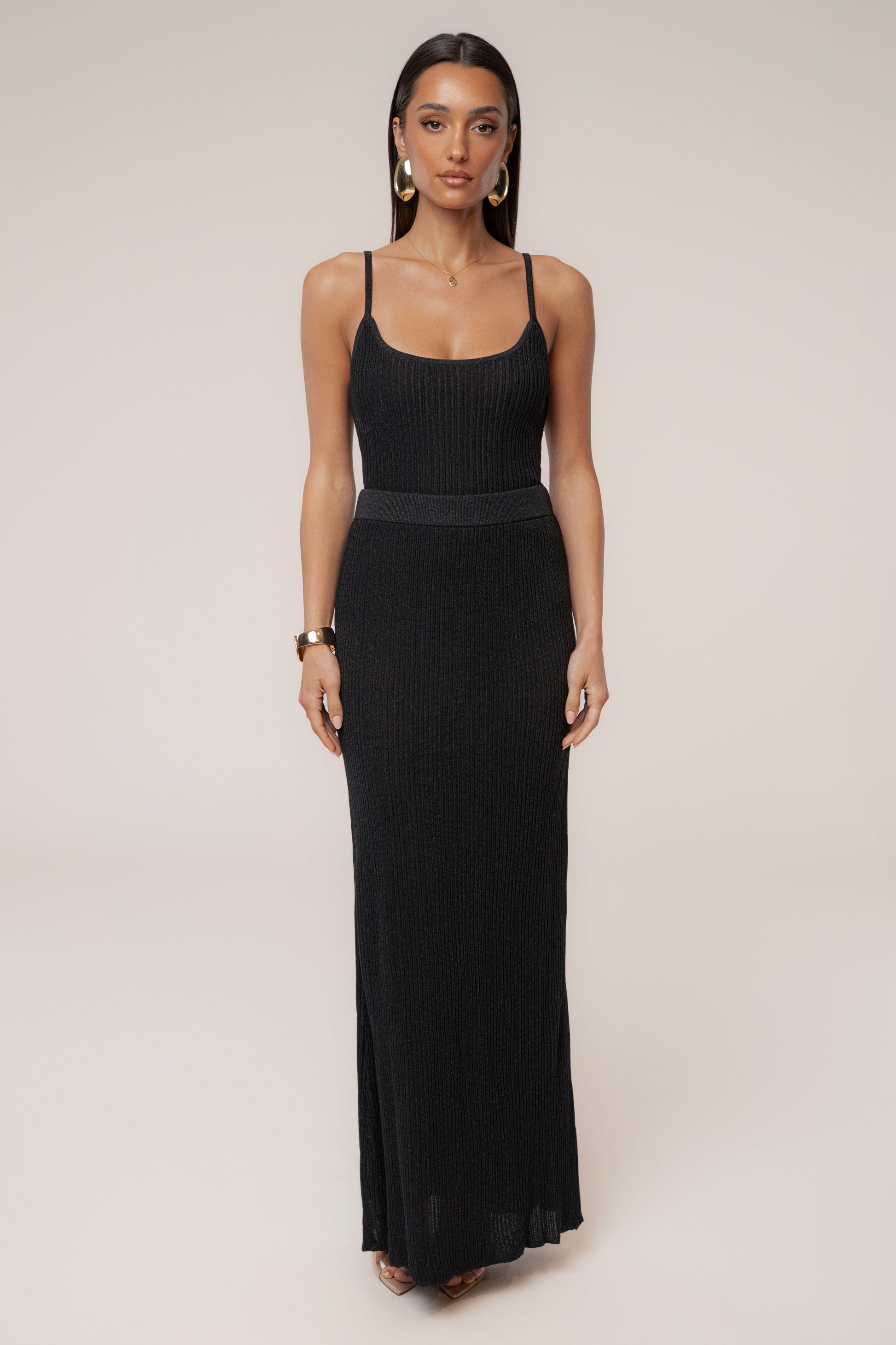 Black Serena Ribbed Skirt Set JLUXLABEL