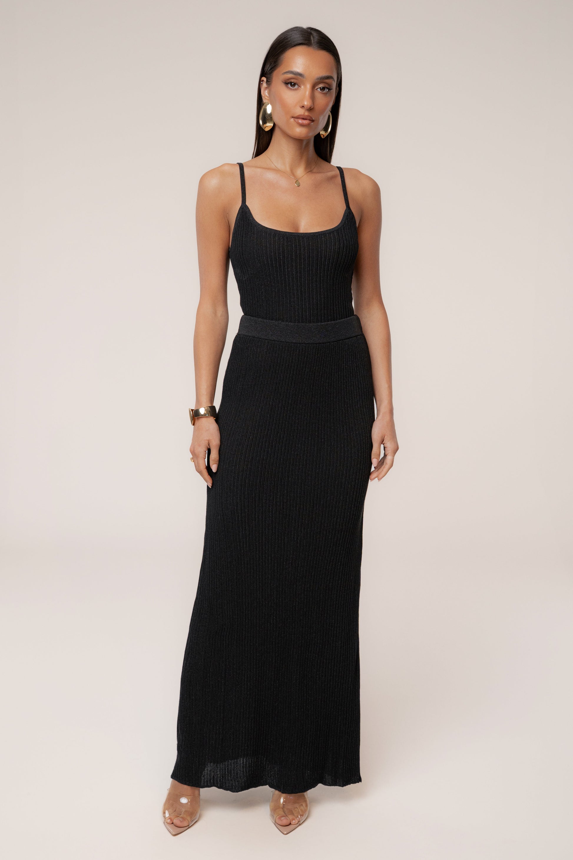 Black Serena Ribbed Skirt Set JLUXLABEL