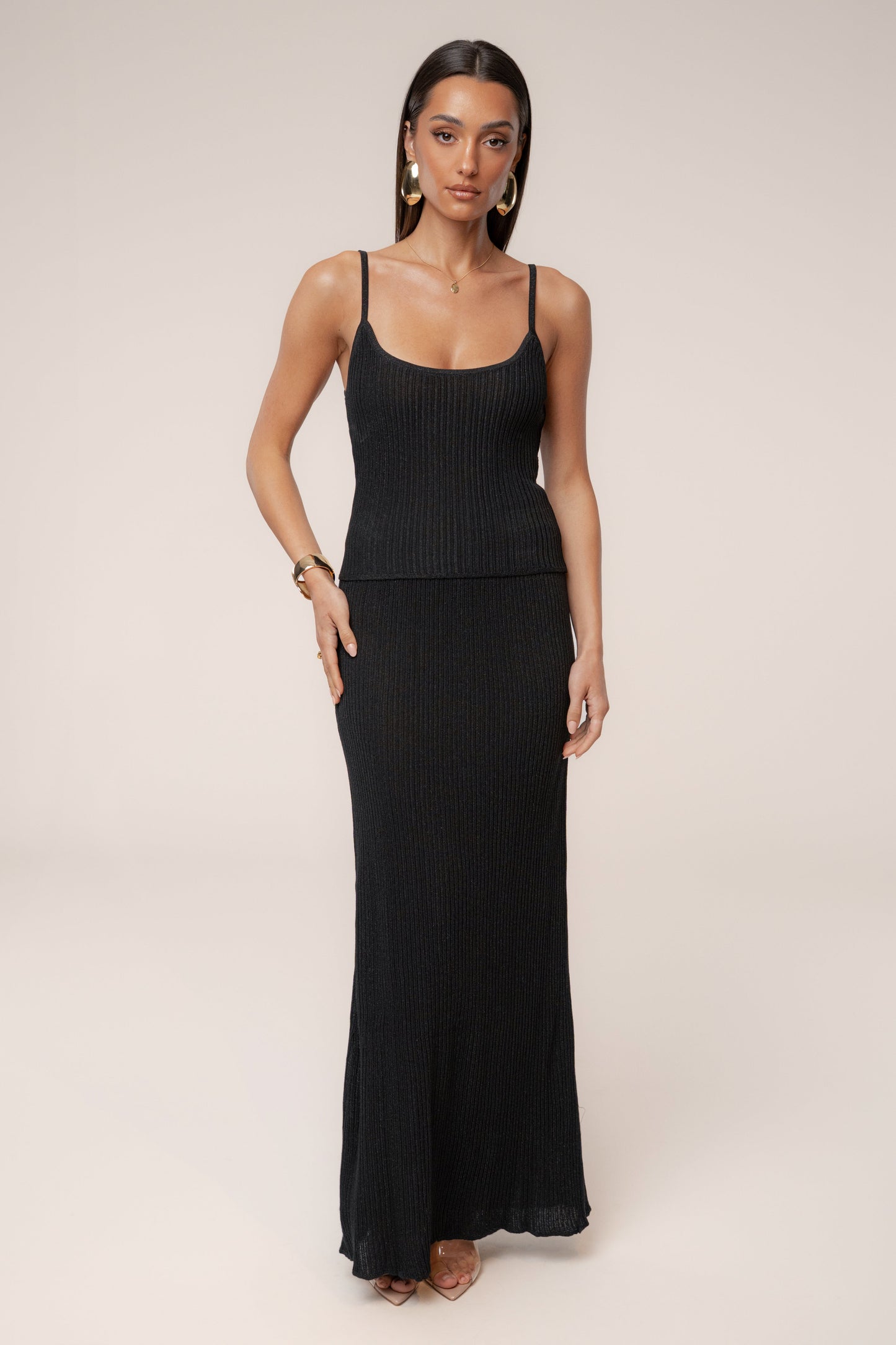 Black Serena Ribbed Skirt Set JLUXLABEL