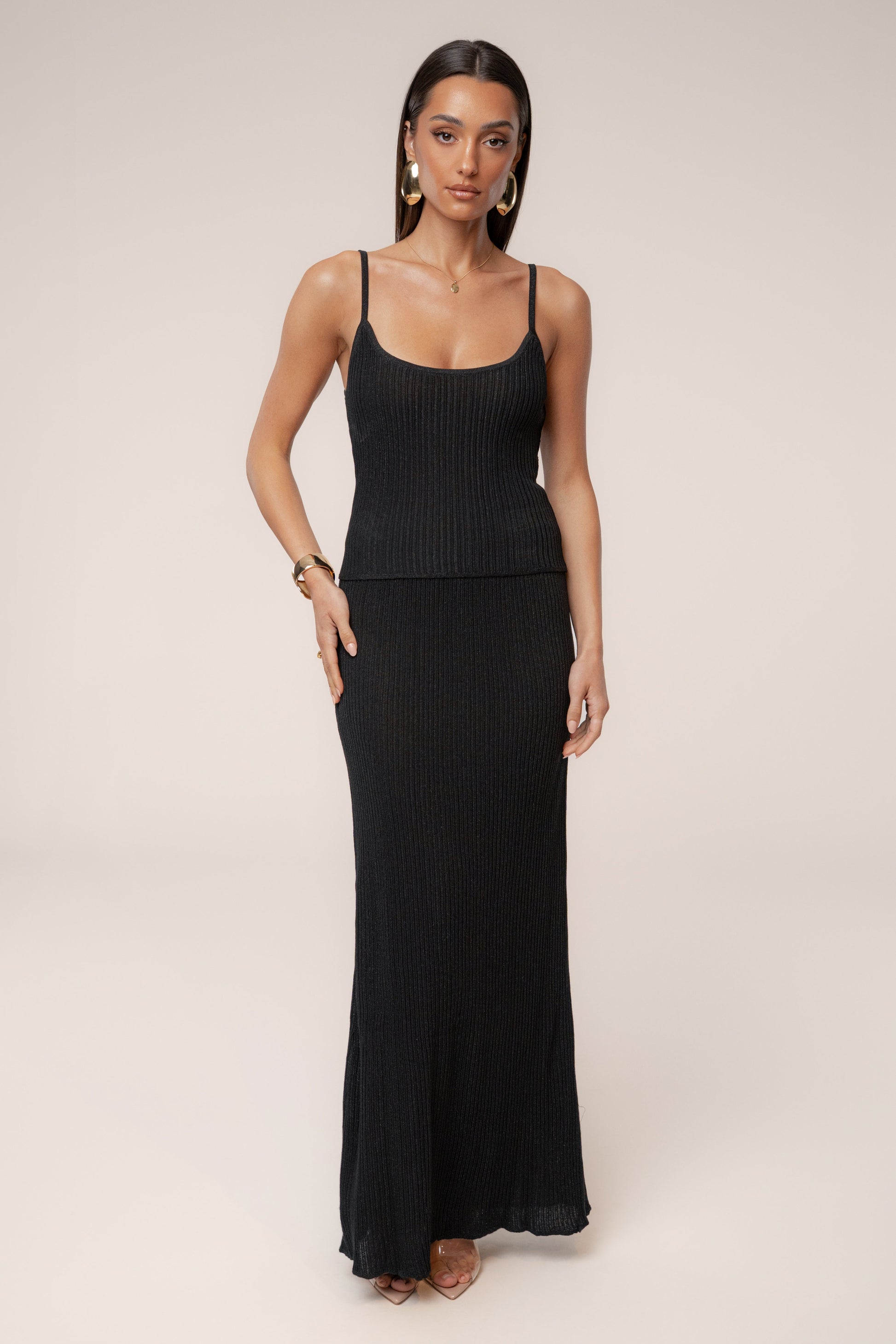 Black Serena Ribbed Skirt Set JLUXLABEL
