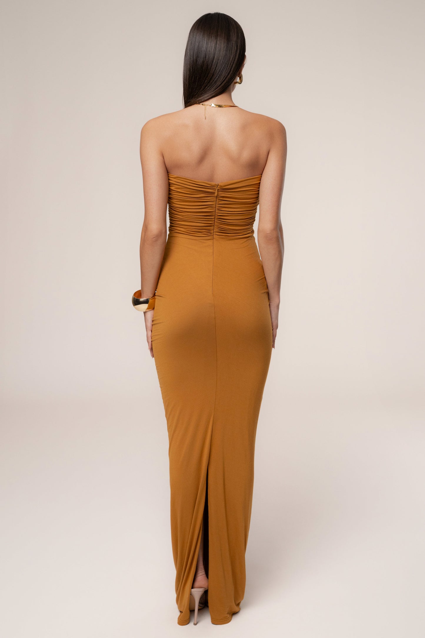 Bronze Atlantis Drape Maxi Dress JLUXLABEL