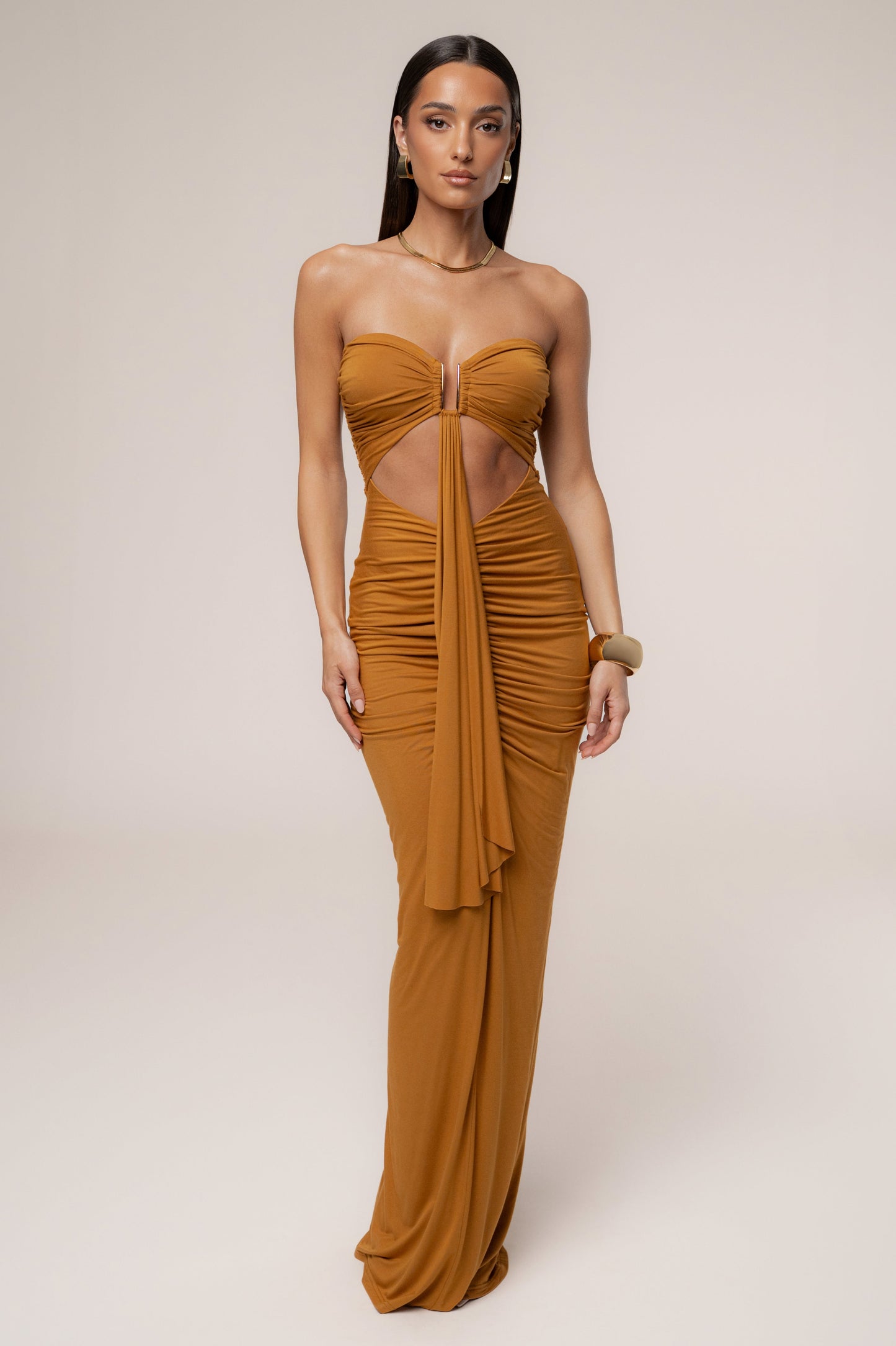 Bronze Atlantis Drape Maxi Dress JLUXLABEL