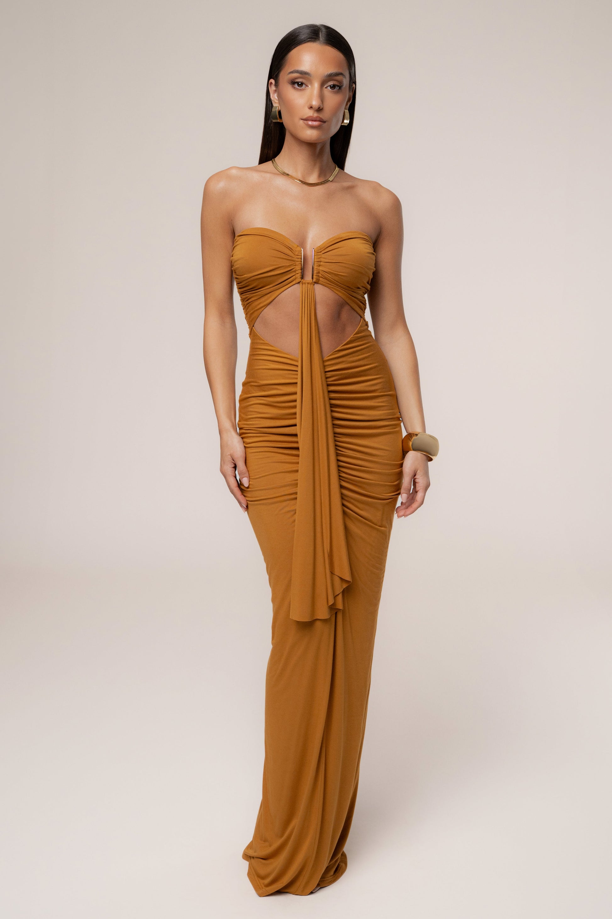 Bronze Atlantis Drape Maxi Dress JLUXLABEL