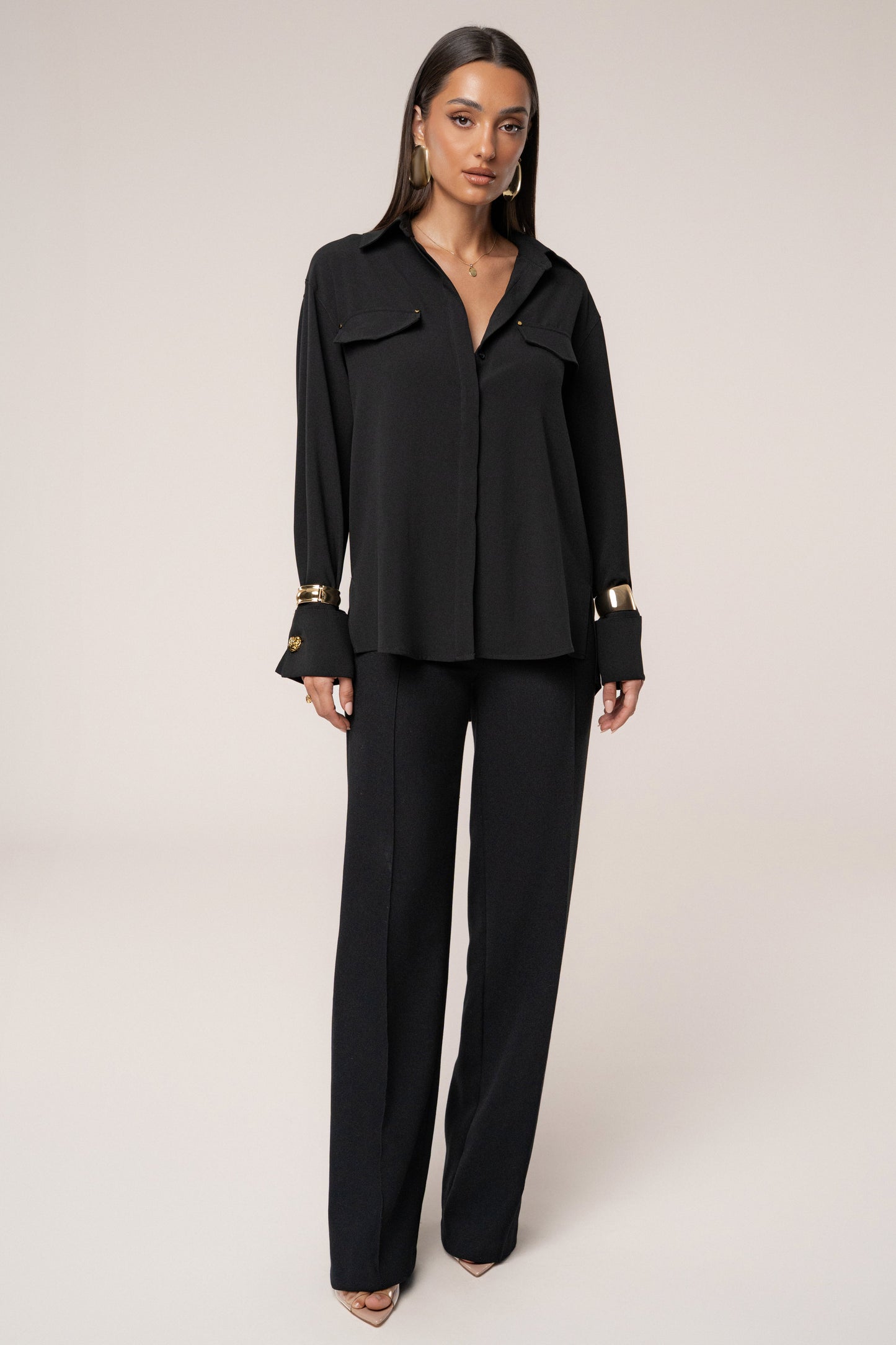 Black Stella Button Up Shirt JLUXLABEL