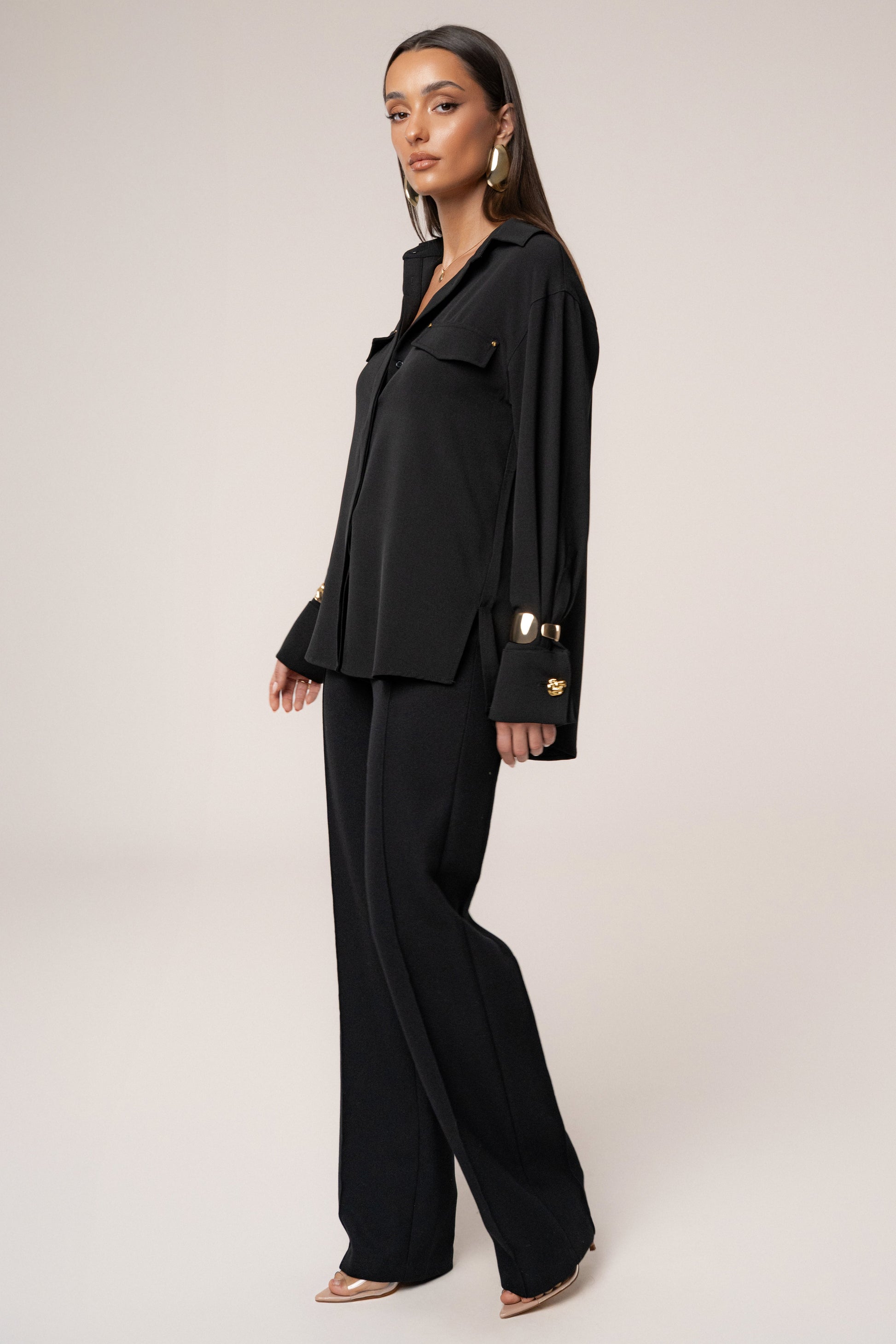 Black Stella Button Up Shirt JLUXLABEL