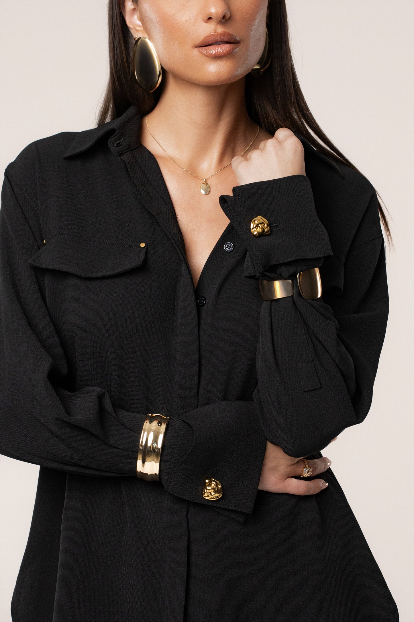 Black Stella Button Up Shirt JLUXLABEL