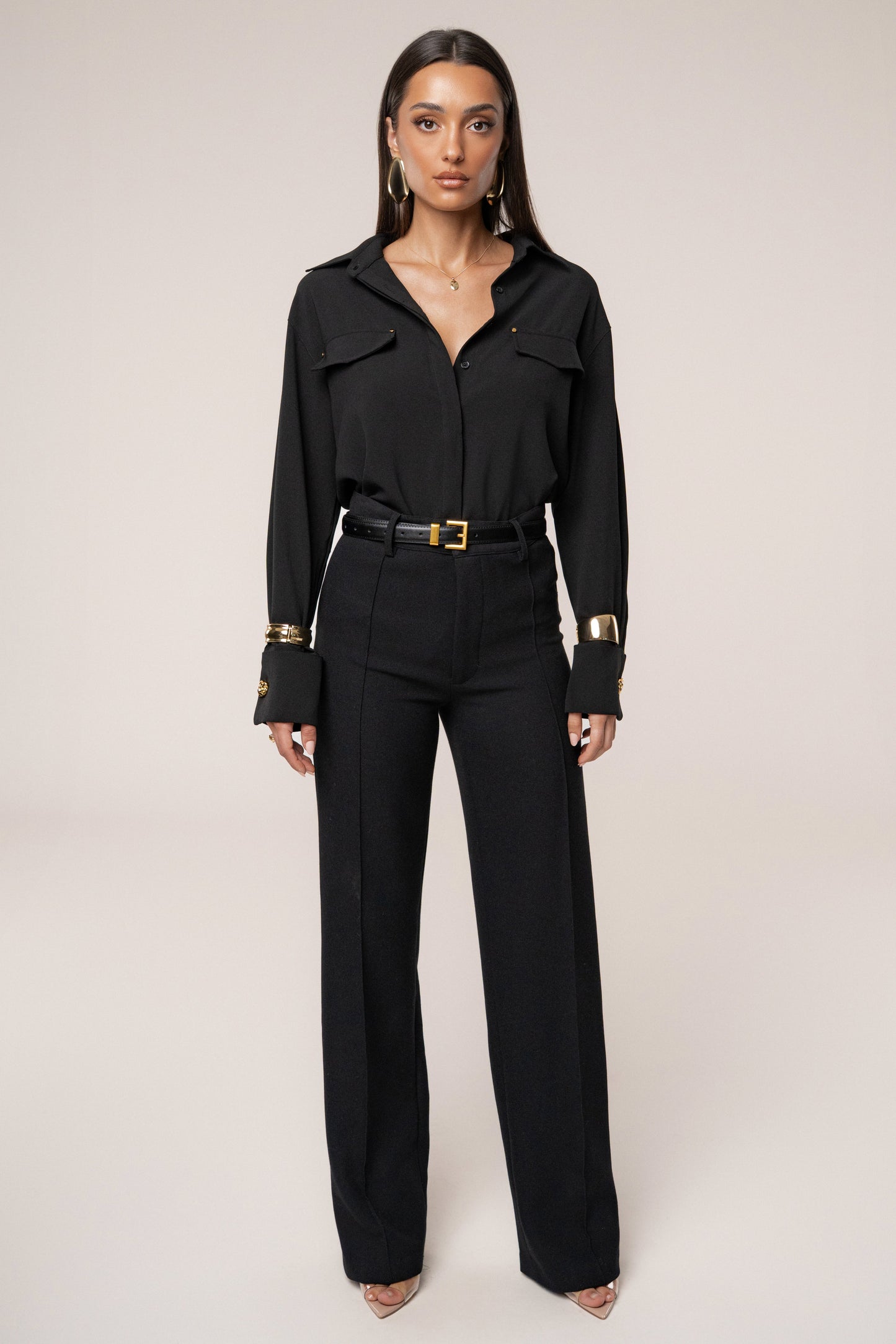 Black Stella Button Up Shirt JLUXLABEL