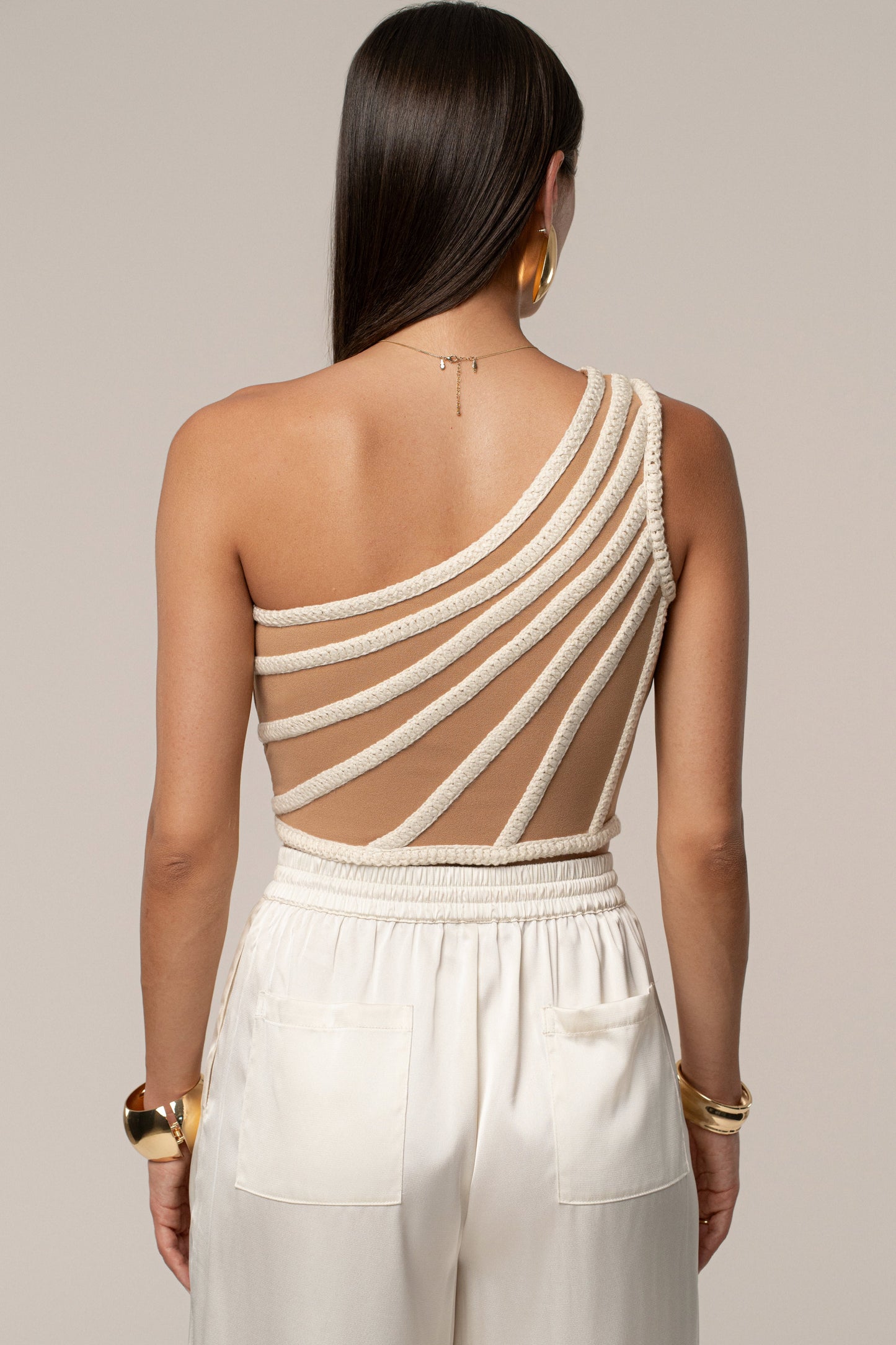 Ivory Braided One Shoulder Top JLUXLABEL