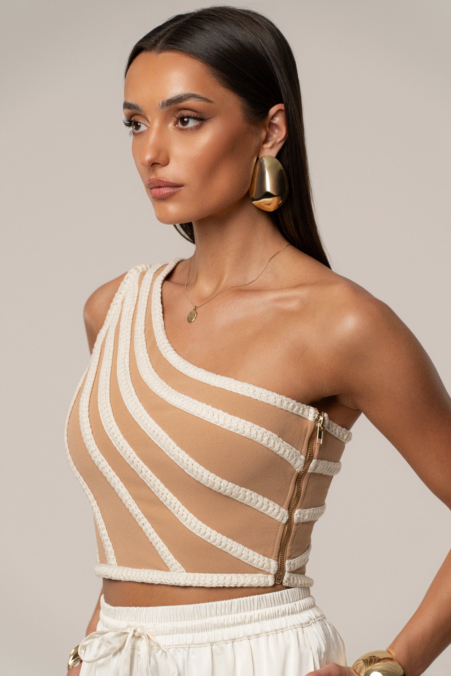 Ivory Braided One Shoulder Top JLUXLABEL