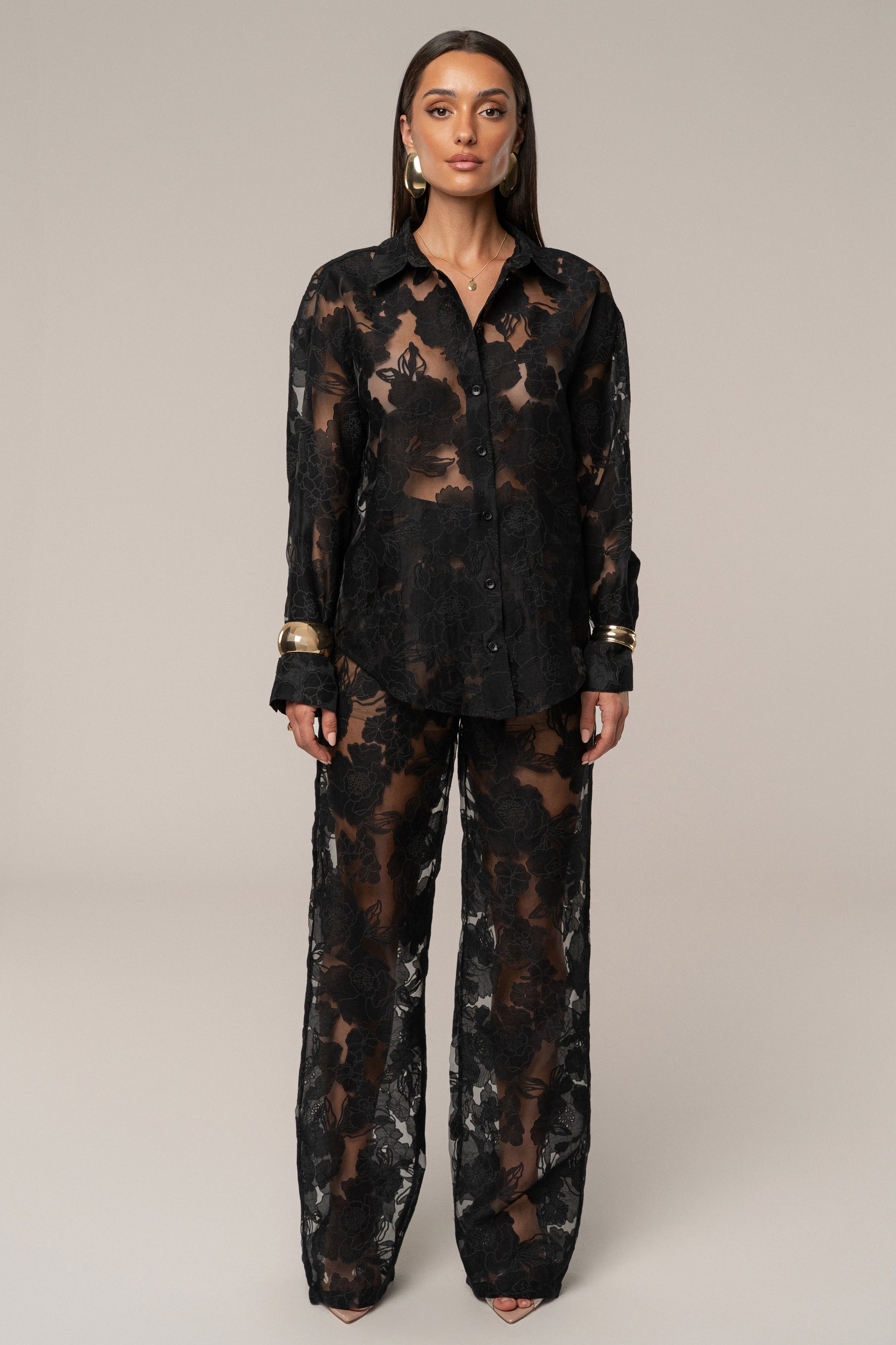 PRE-ORDER Black Organza Floral Blouse NEWFASHIONEDGE