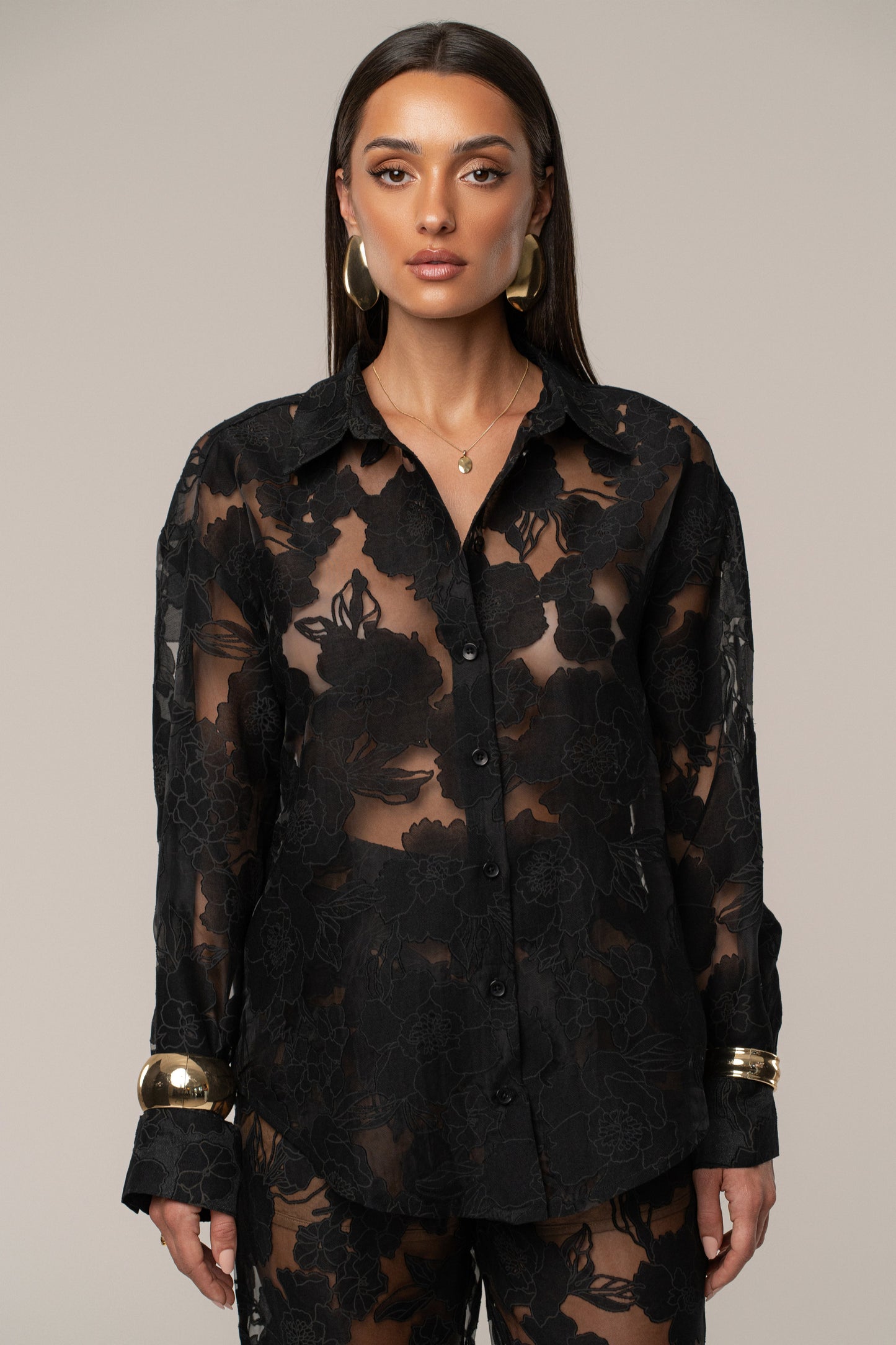 PRE-ORDER Black Organza Floral Blouse NEWFASHIONEDGE
