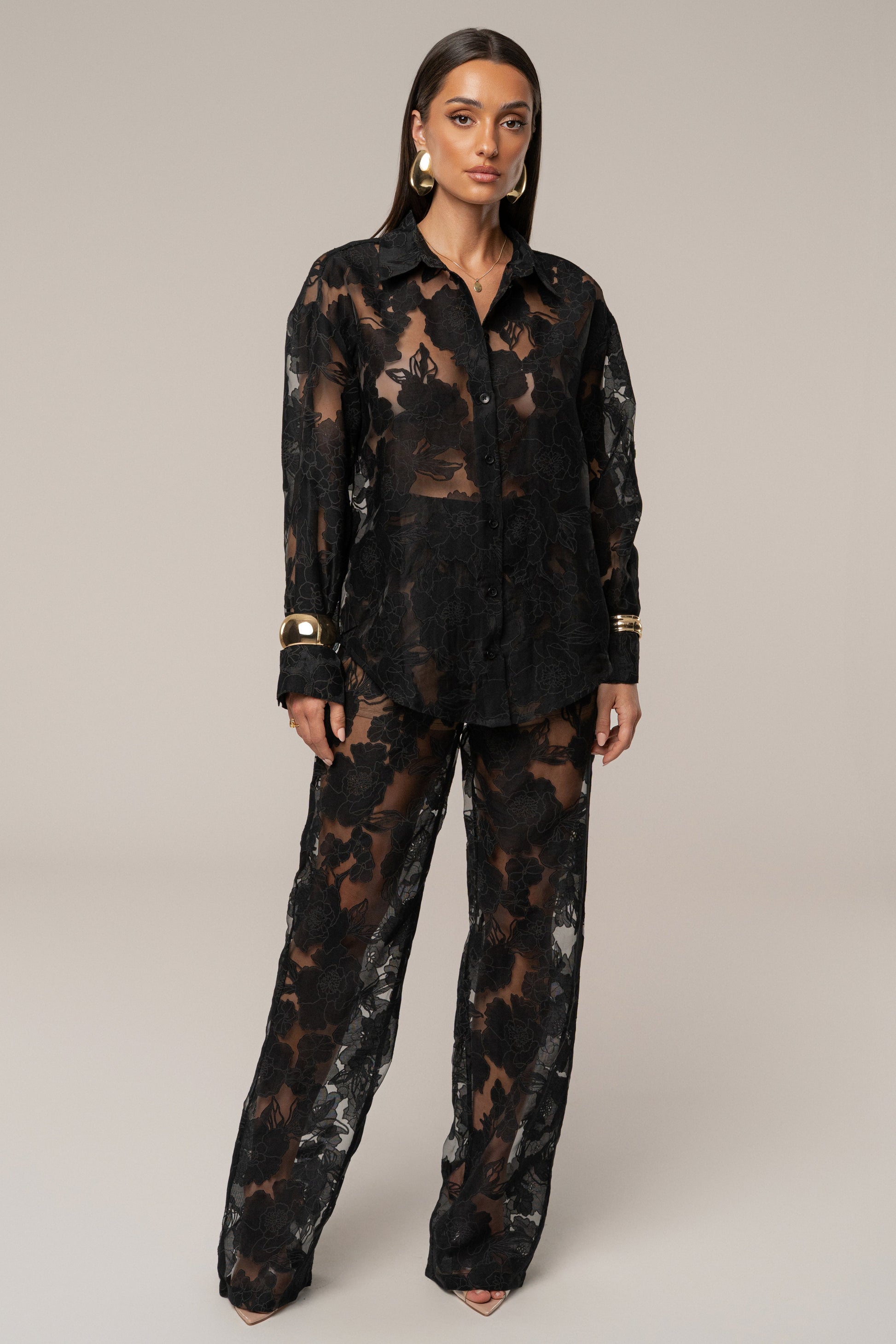 PRE-ORDER Black Organza Floral Pant NEWFASHIONEDGE