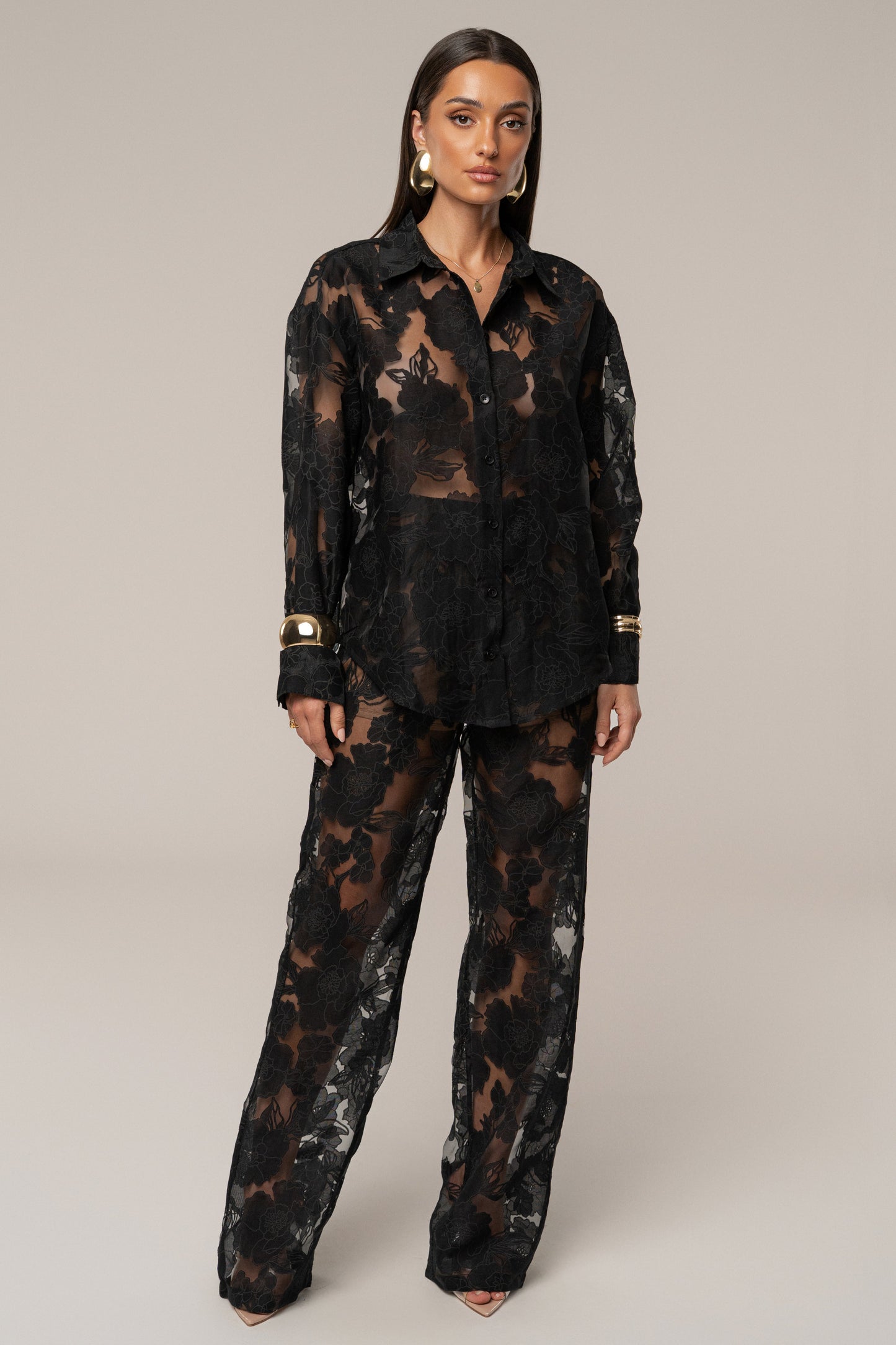 PRE-ORDER Black Organza Floral Blouse