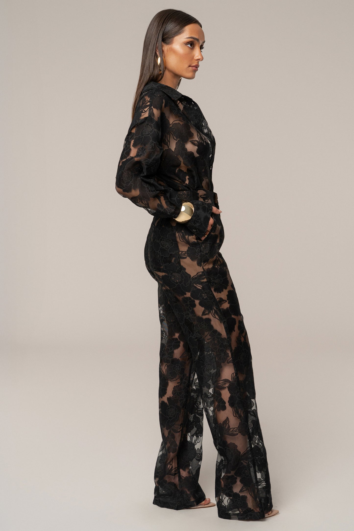 PRE-ORDER Black Organza Floral Pant NEWFASHIONEDGE