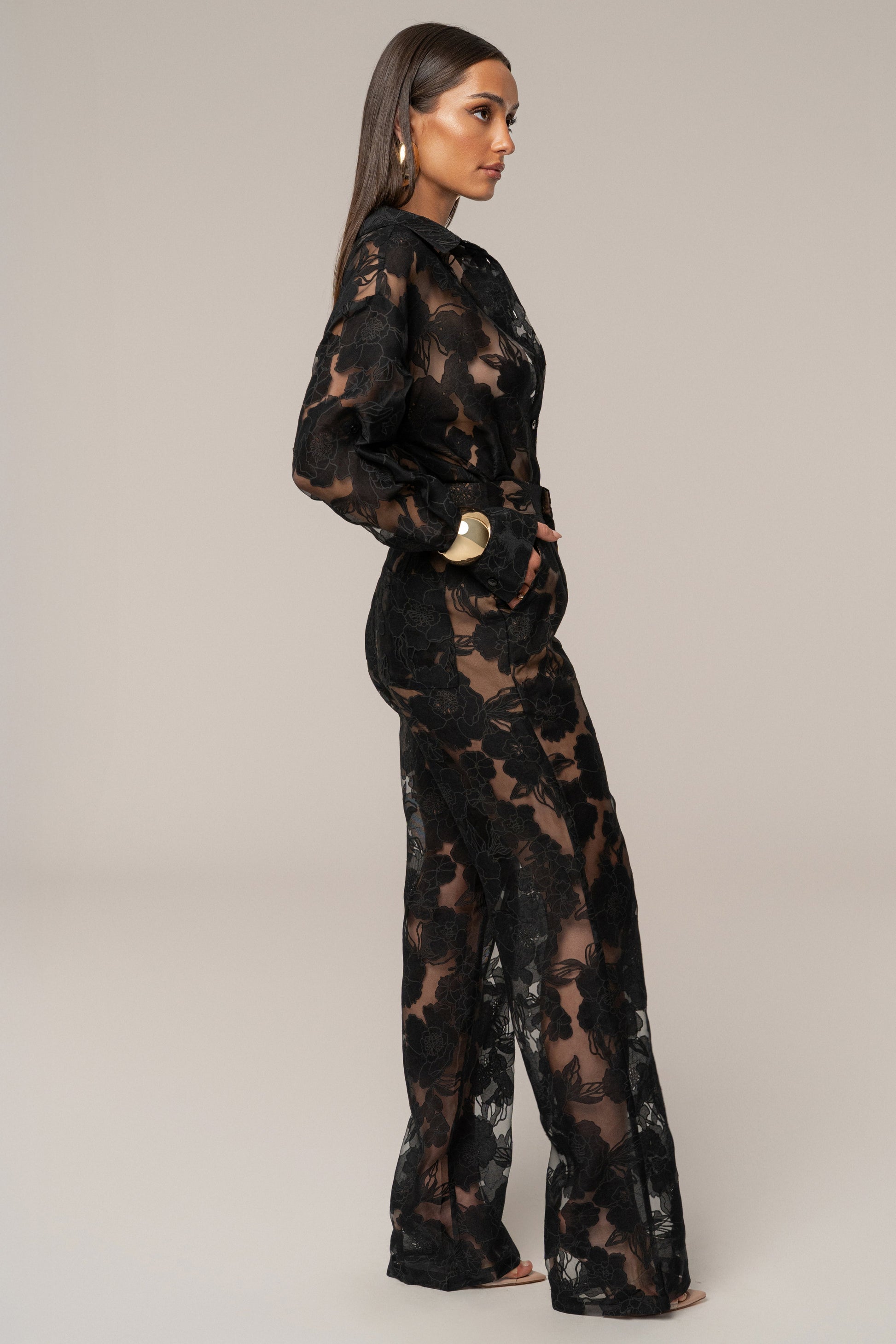 PRE-ORDER Black Organza Floral Pant NEWFASHIONEDGE