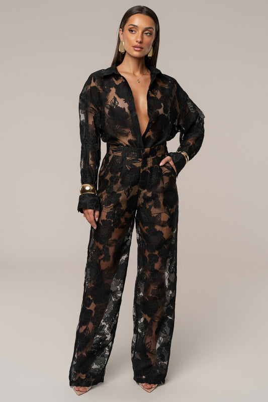 PRE-ORDER Black Organza Floral Pant NEWFASHIONEDGE