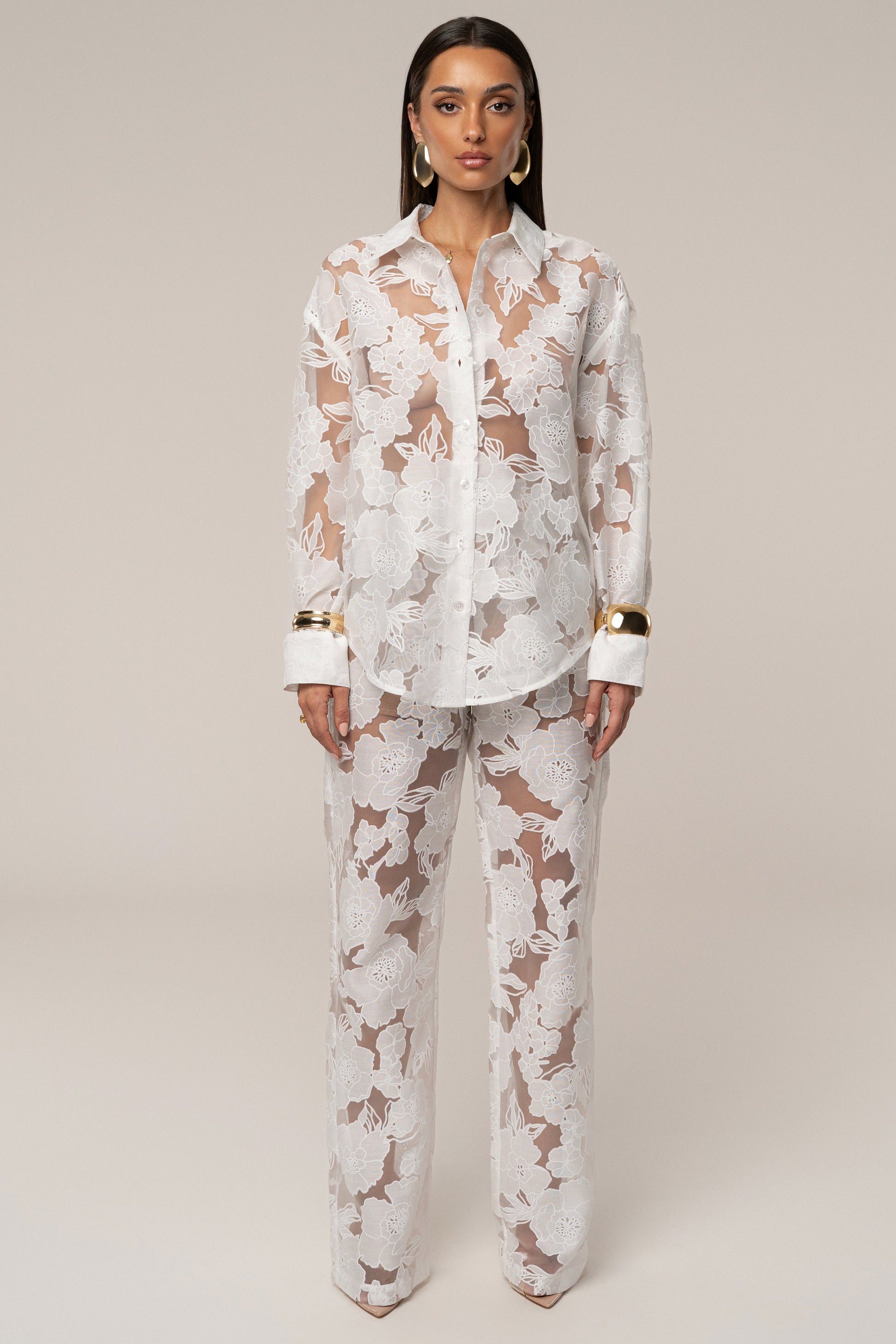 Ivory Organza Floral Blouse NEWFASHIONEDGE