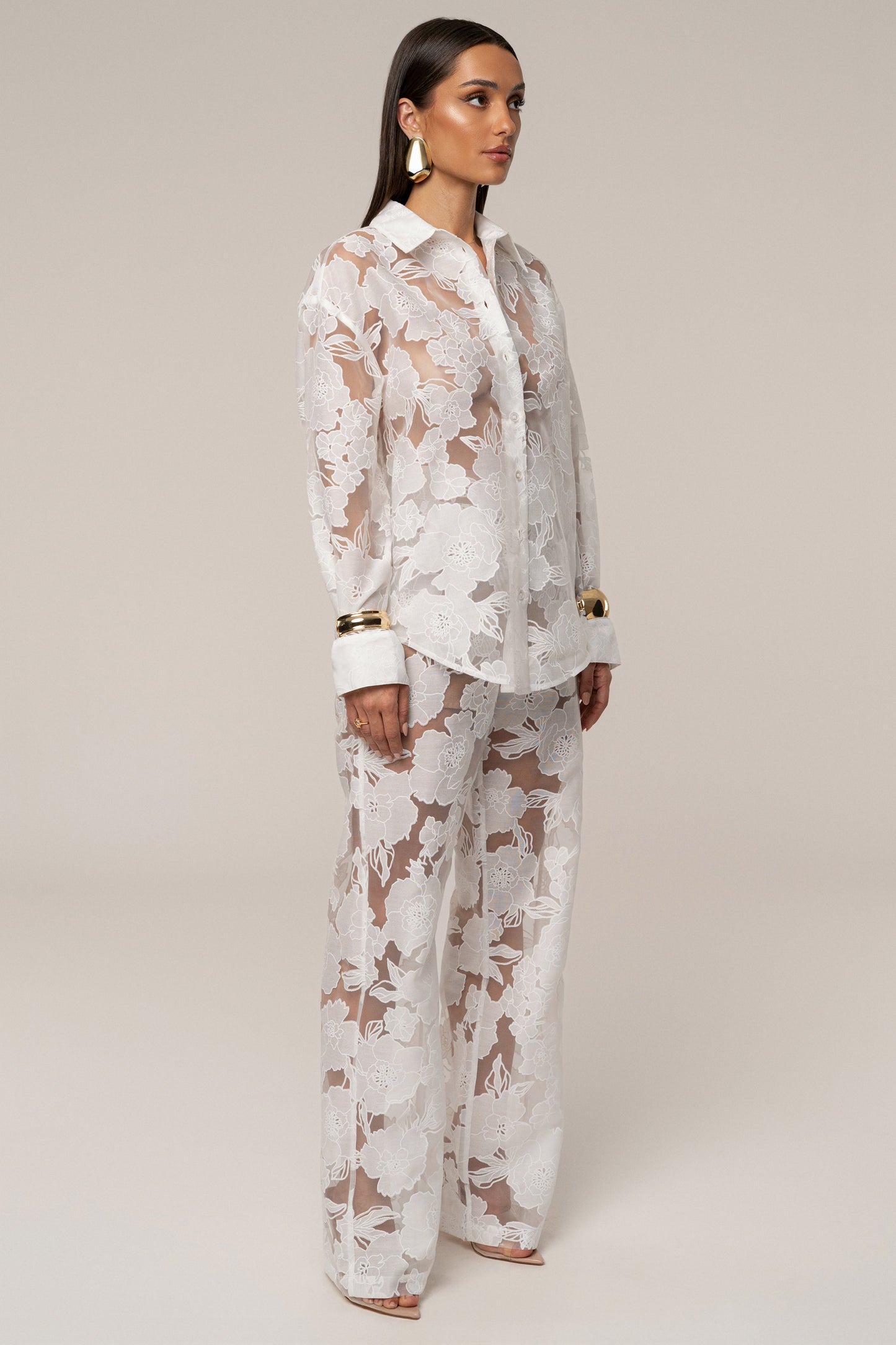 Ivory Organza Floral Blouse