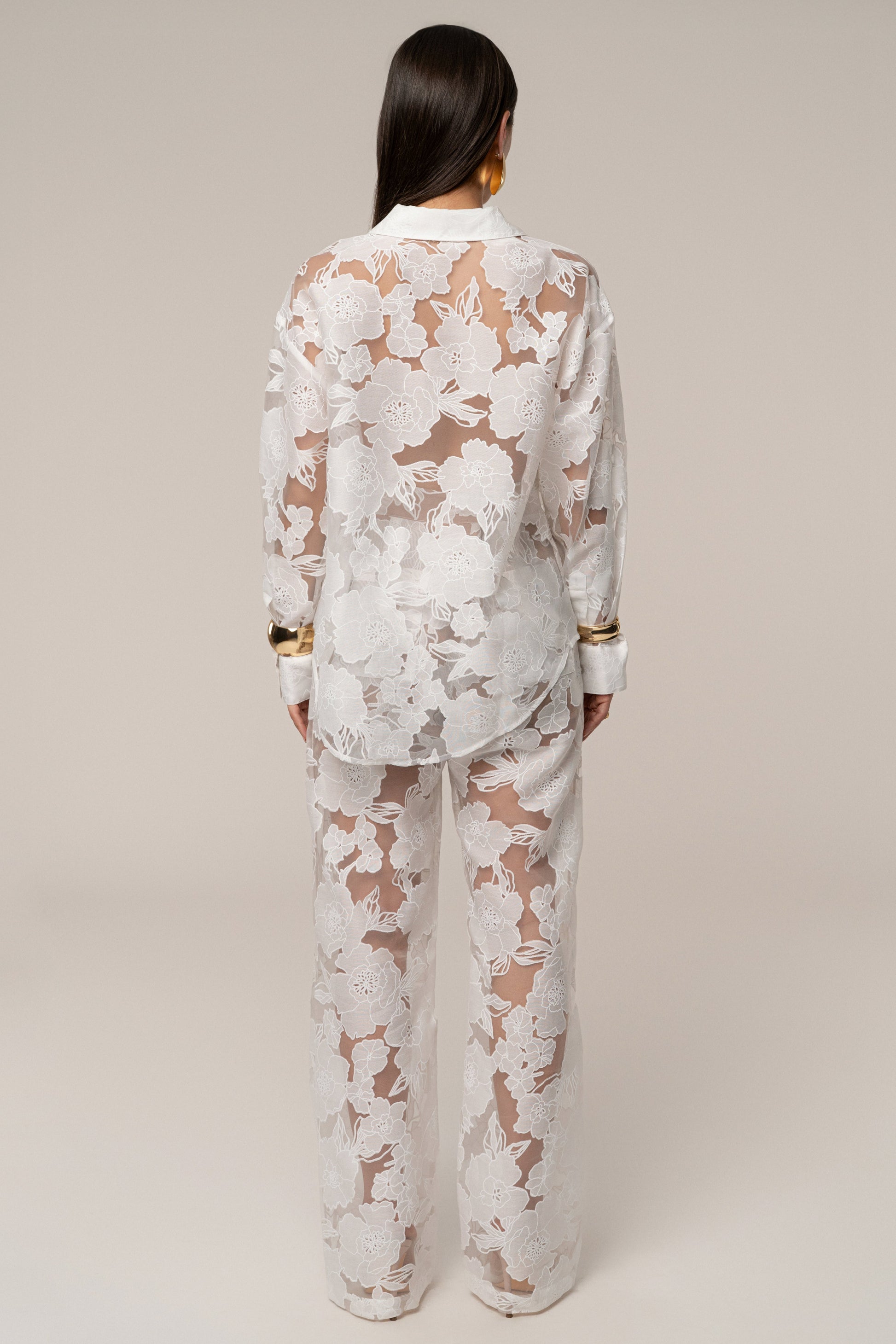 Ivory Organza Floral Pant NEWFASHIONEDGE