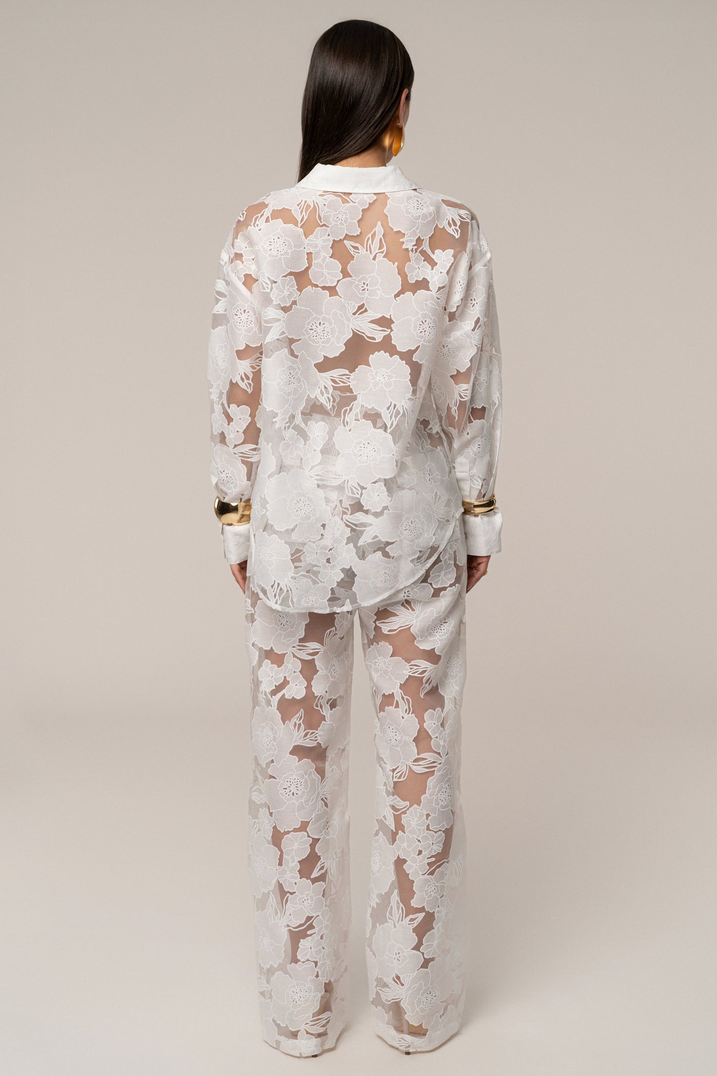 Ivory Organza Floral Blouse NEWFASHIONEDGE