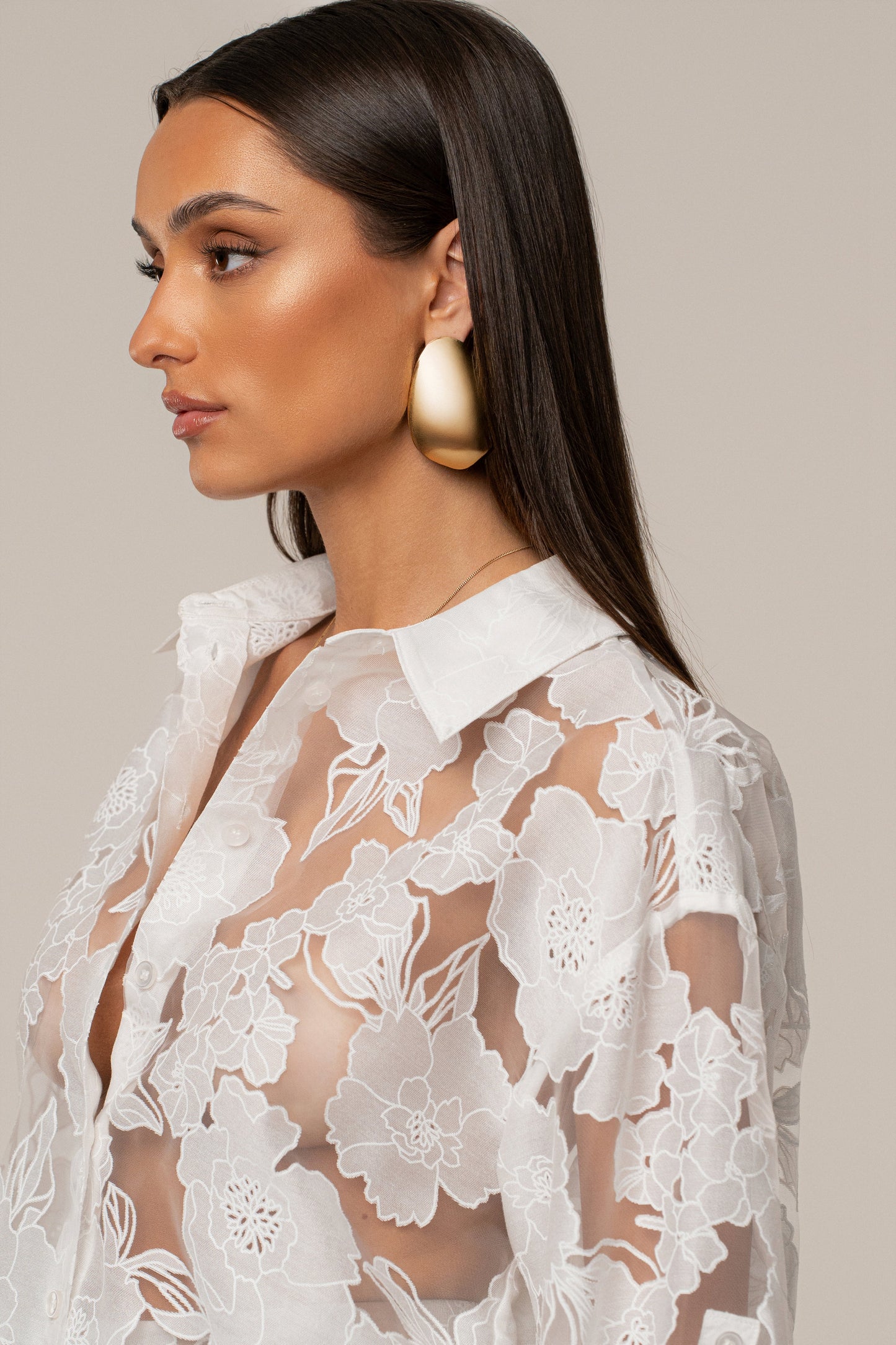 Ivory Organza Floral Blouse