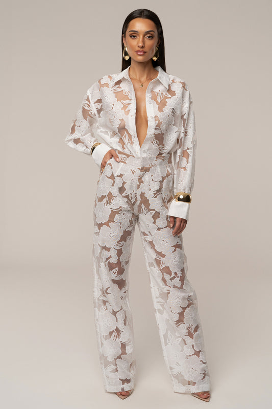 Ivory Organza Floral Pant NEWFASHIONEDGE