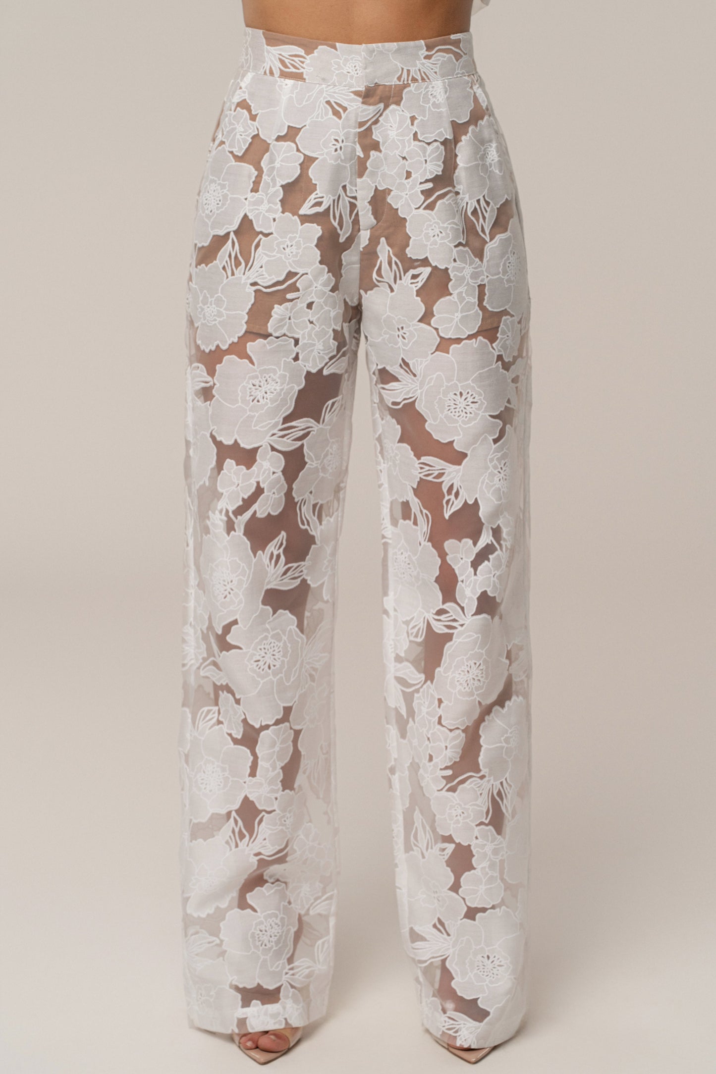 Ivory Organza Floral Pant NEWFASHIONEDGE